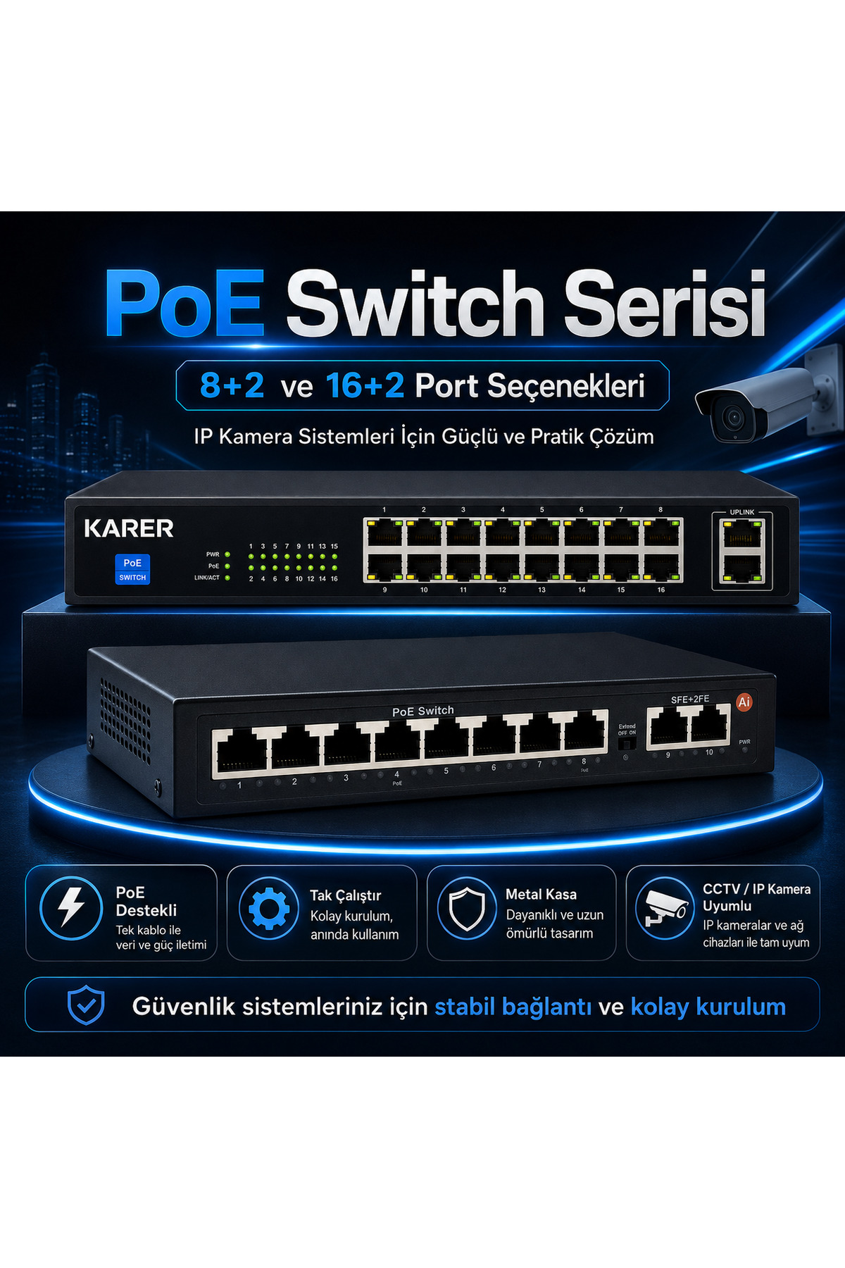 8'li IP- PRPFESYONEL-5MP-POELİ-SESLİ -Ultra HD 5MP IP Kamera -Yapay Zeka-1TB-Güvenlik Kamerası Görsel 2