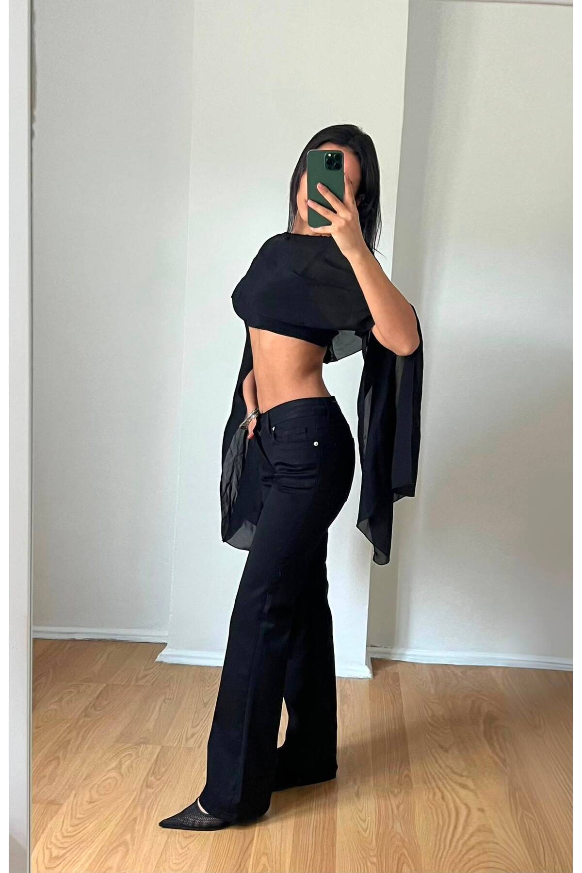 Messy Girls Okula Uygun Kadın Flare Kot Pantolon İspanyol Paça Ara Bel Flare Bootcut Low Waist Jeans Denim görsel 3