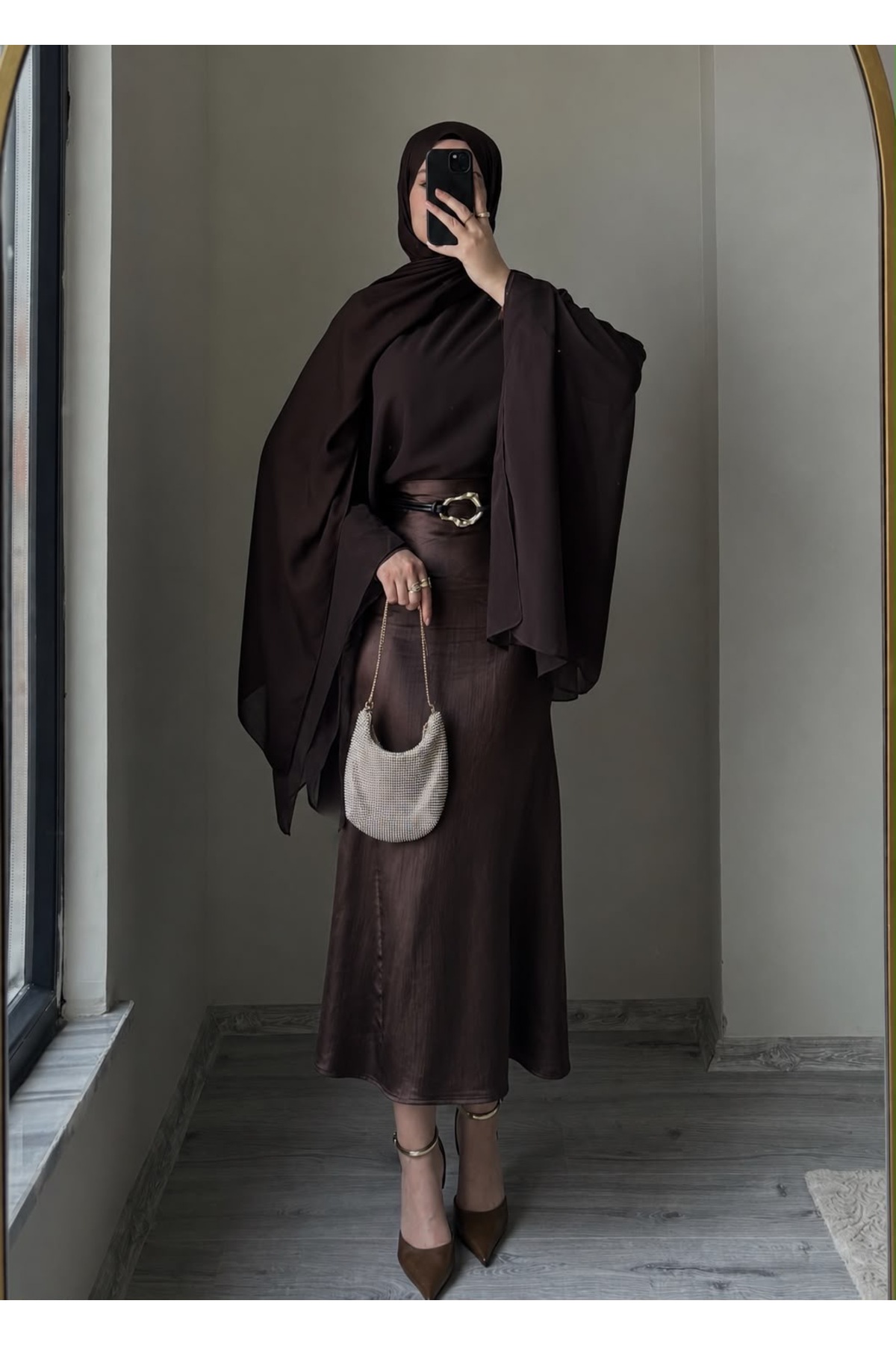 VERYMODA Kraşlı Saten Etek - Kahve | F1915