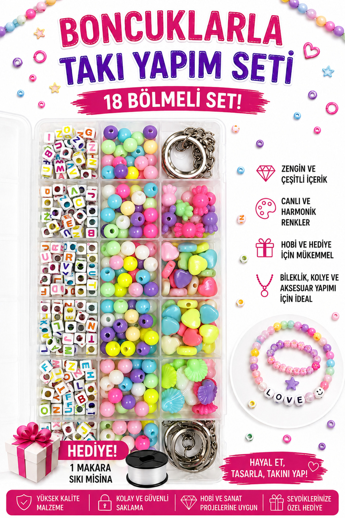 By MO Accessories 18'li Kutuda Anahtar Charm (çarm) Yapma Seti