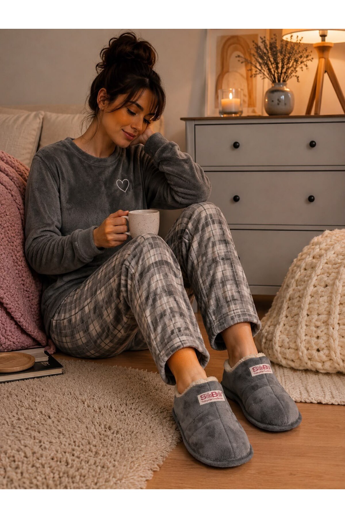 Moda Frato STL-01 Unisex Panduf Ev Ayakkabısı Kadın Erkek Ev Botu İçi Yünlü Sıcak Tutar görsel 2