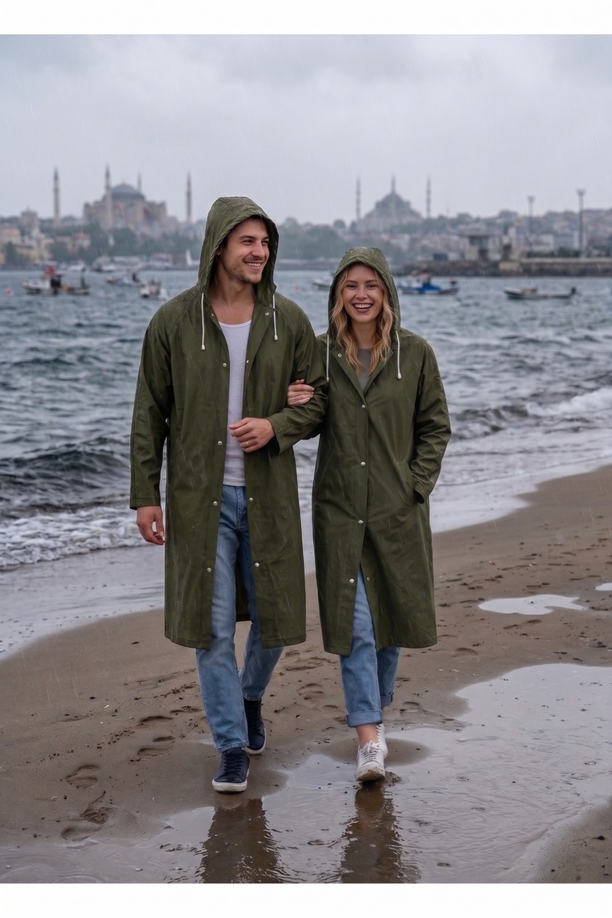 İMEXTECH Haki Eva Kumaş Su Rüzgar Geçirmez Yağmurluk görsel 5