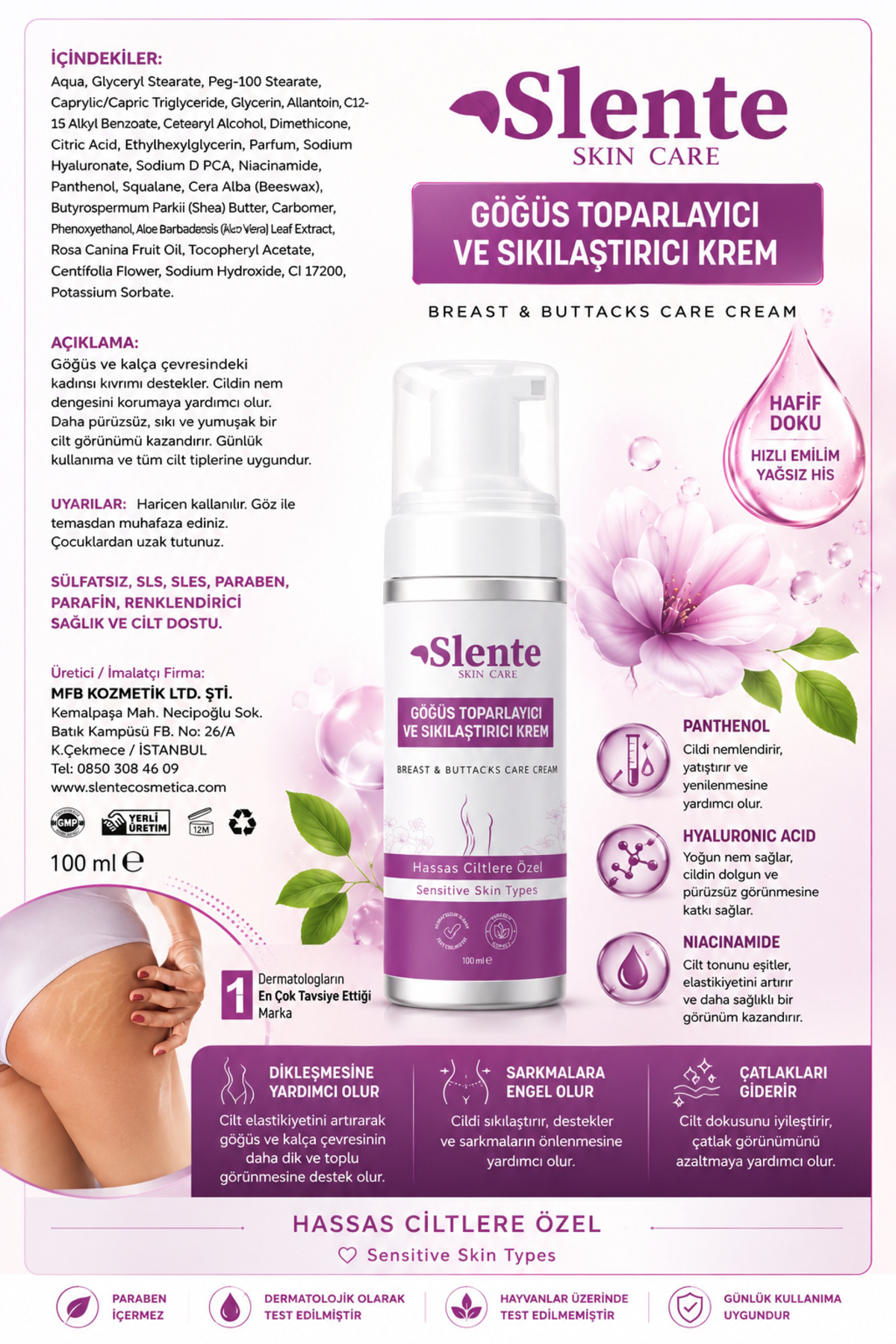 Göğüs Ve Kalça Şekillendirici, Dolgunlaştırıcı, Çatlak Giderici, Sıkılaştırıcı Krem 100ml — SLT1 — تصویر 2 از 3