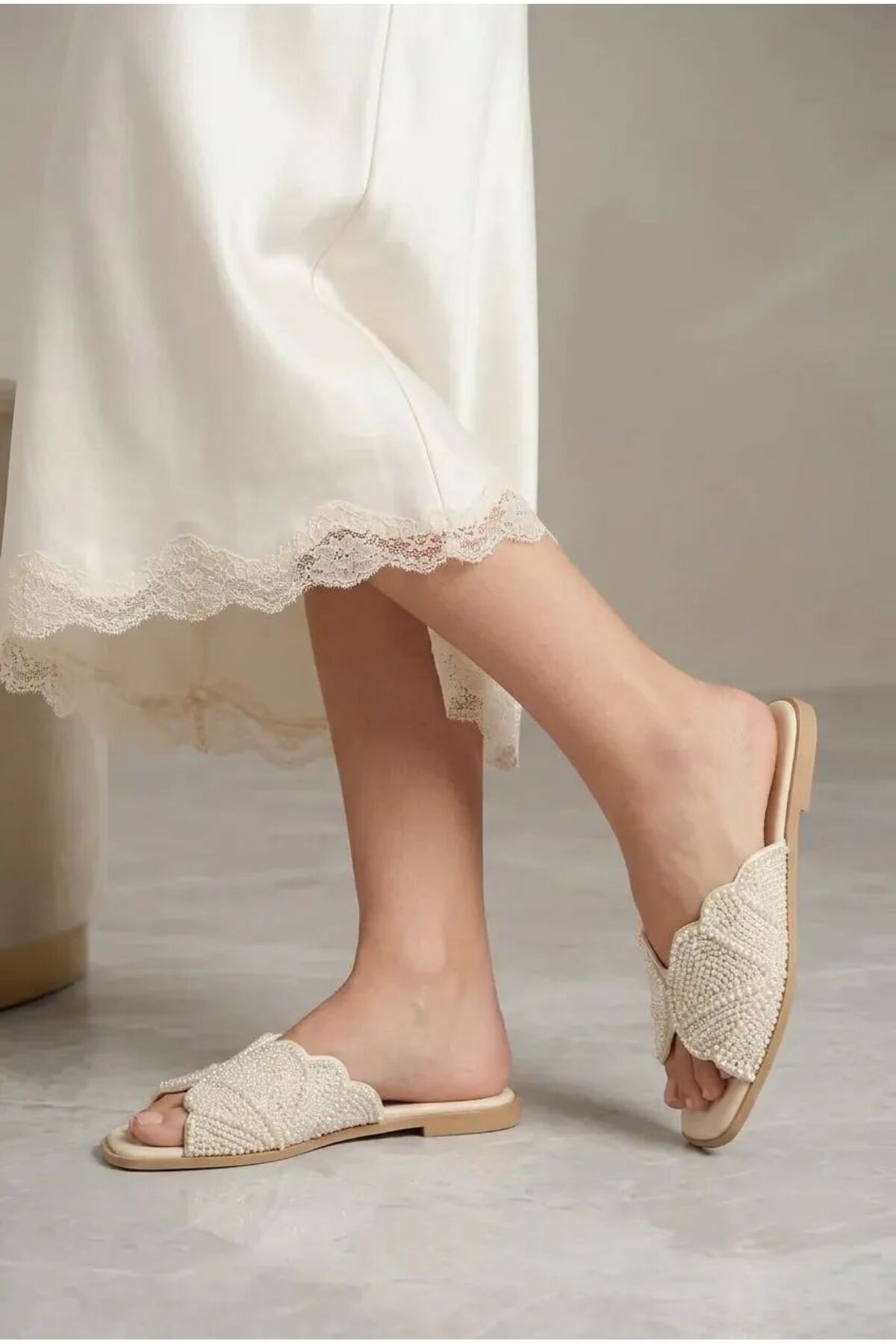 diya shoes Noir kadın terlik inci istiridye görsel 8
