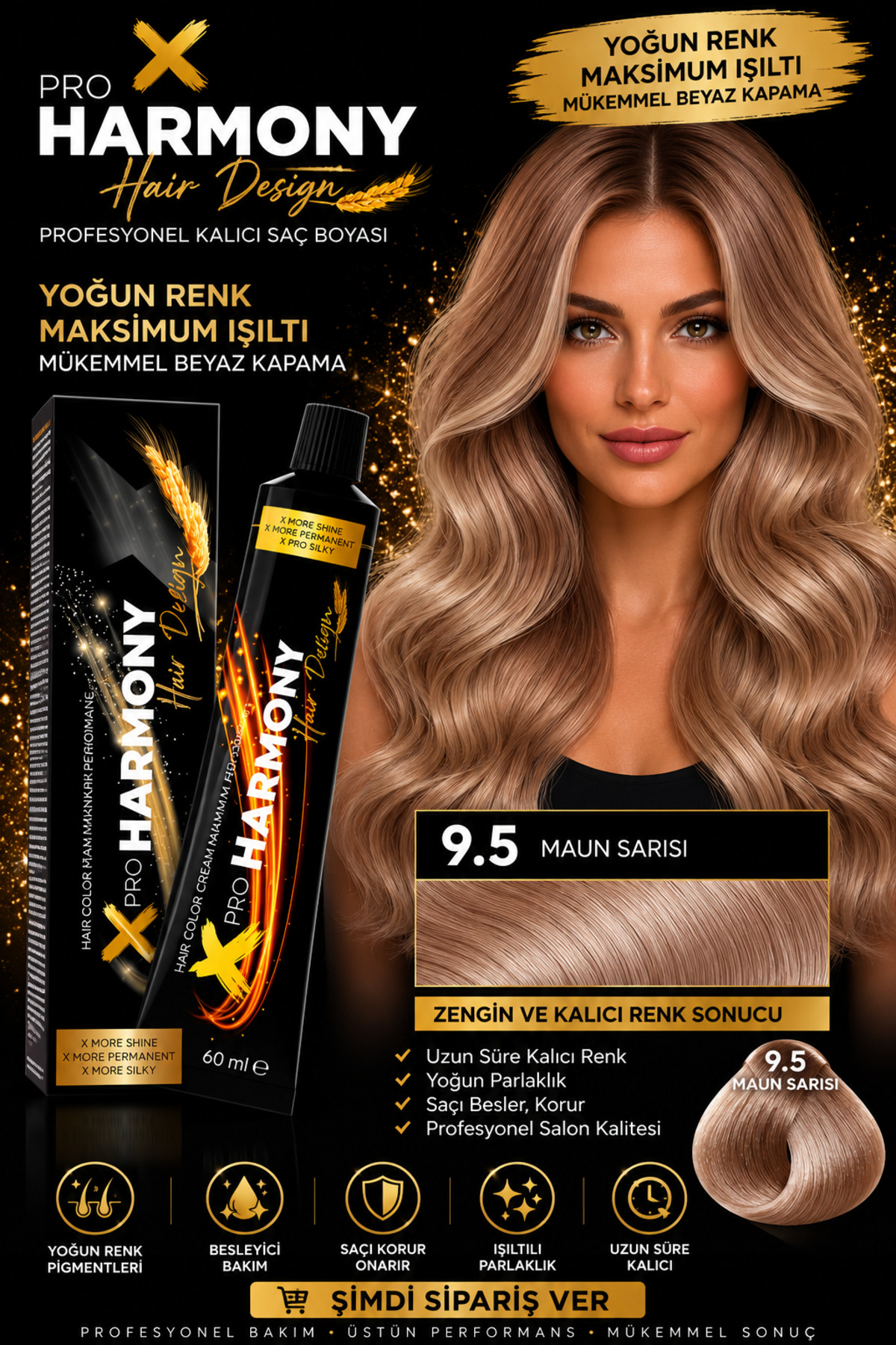 X Pro Harmony Akaju Saç Boyası 9.5 Açık Sarı Maun Sarısı Kalıcı