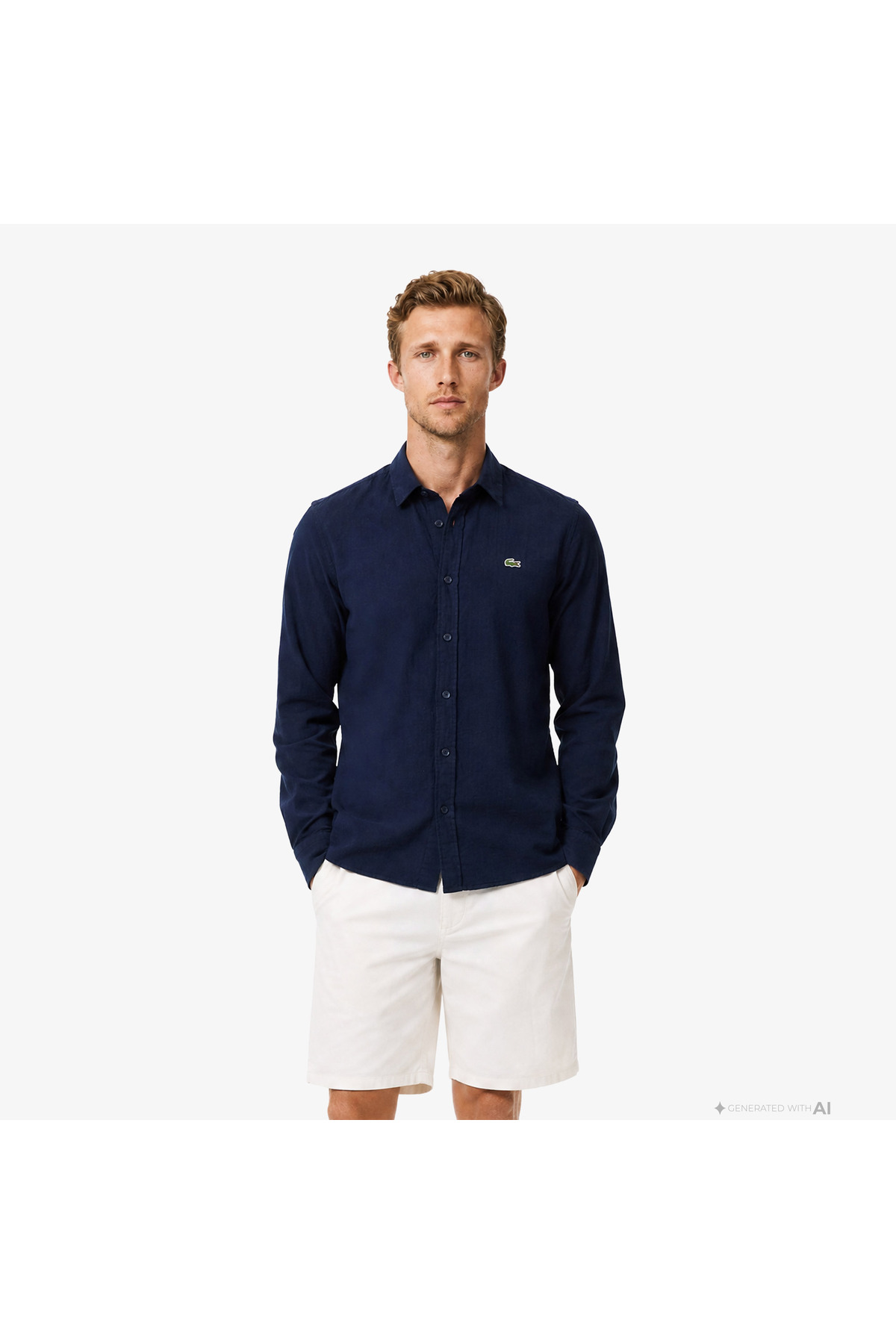 Lacoste Erkek Regular Fit Düğmeli Yaka Lacivert Gömlek — سرمه‌ای CH0637