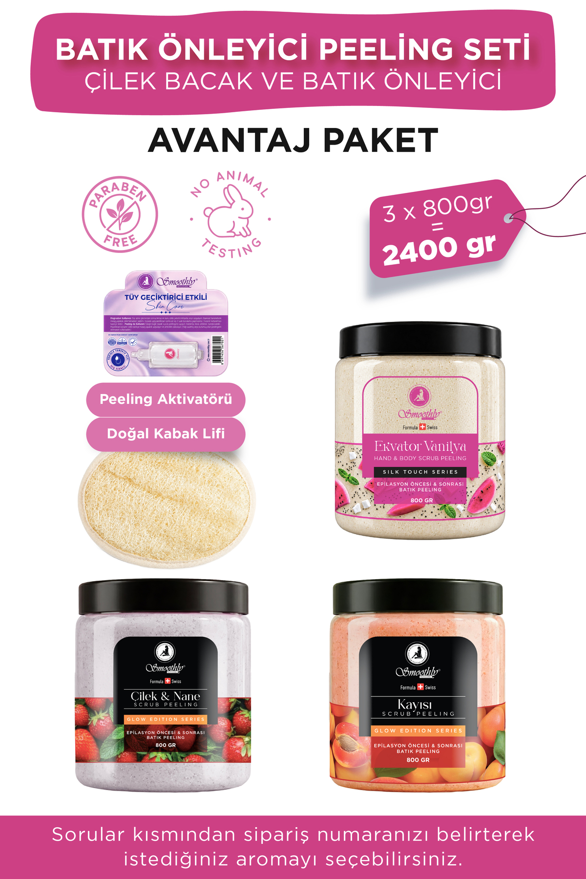 Smoothly Peeling Avantaj Seti 800gr X 3 Adet Batık Için Peeling Uygulama Için Doğal Kabak Lifi. — 800KAYISI800CİLEKNANE800EKVATORKABAKLİFİ