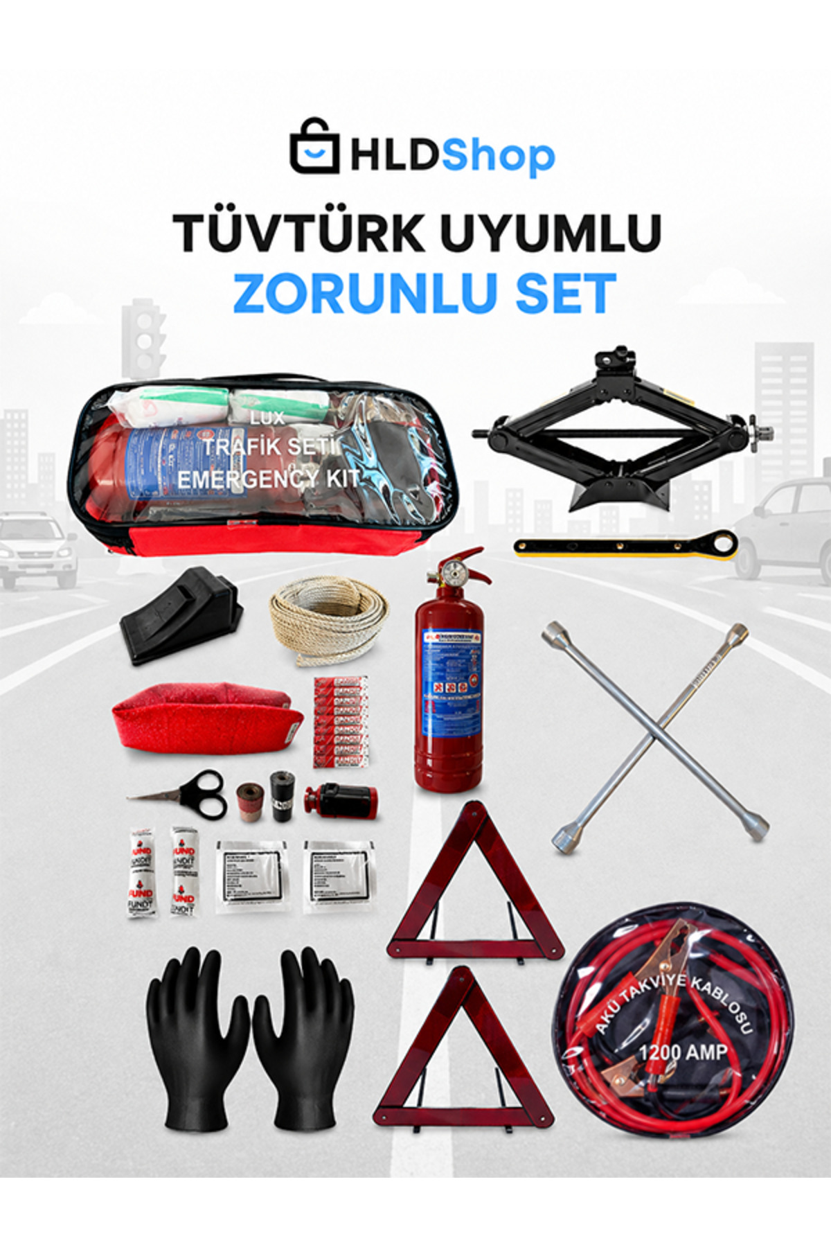 Halidi Trafik Seti 5 Li Set Bijon Anahtarı Kriko Takviye Kablosu