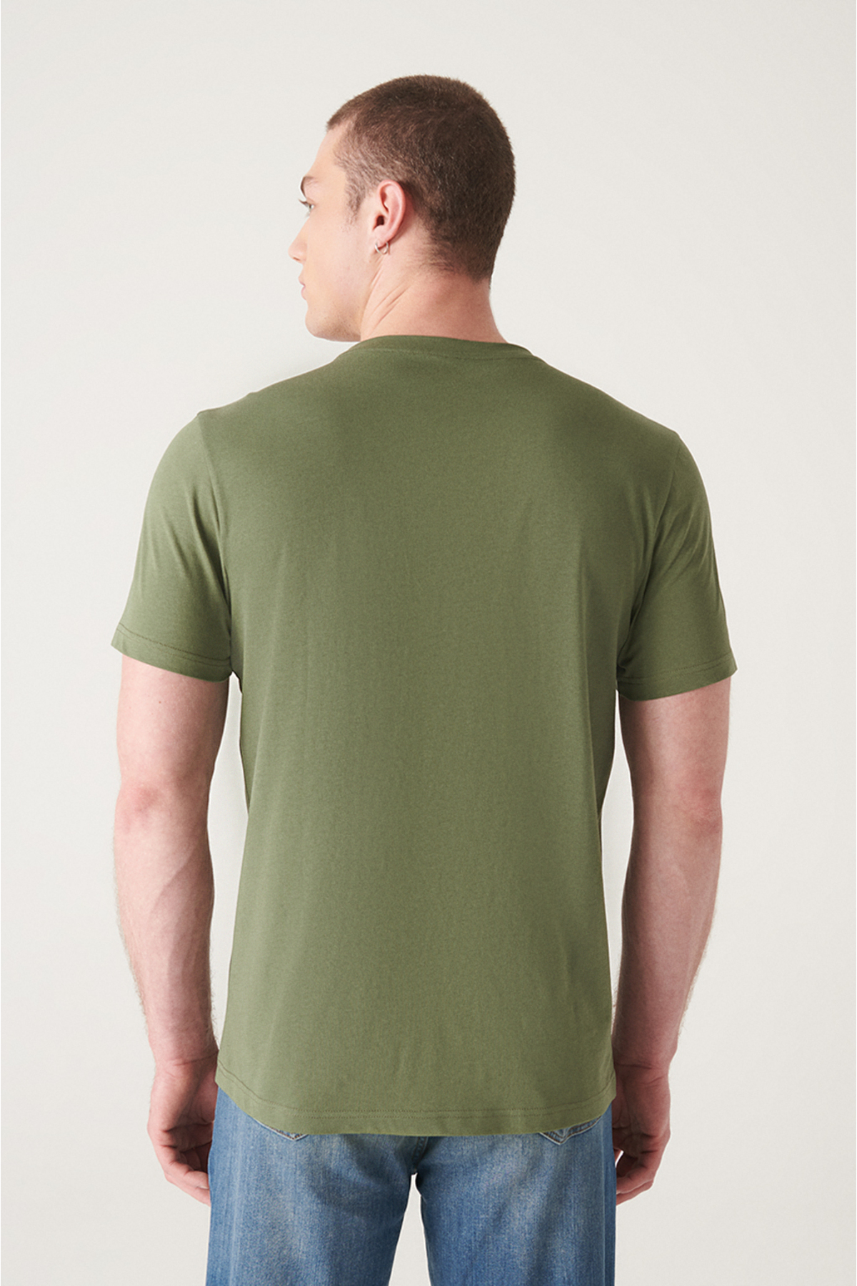 Avva Erkek Haki Basic Pamuklu T-shirt E001000 görsel 4