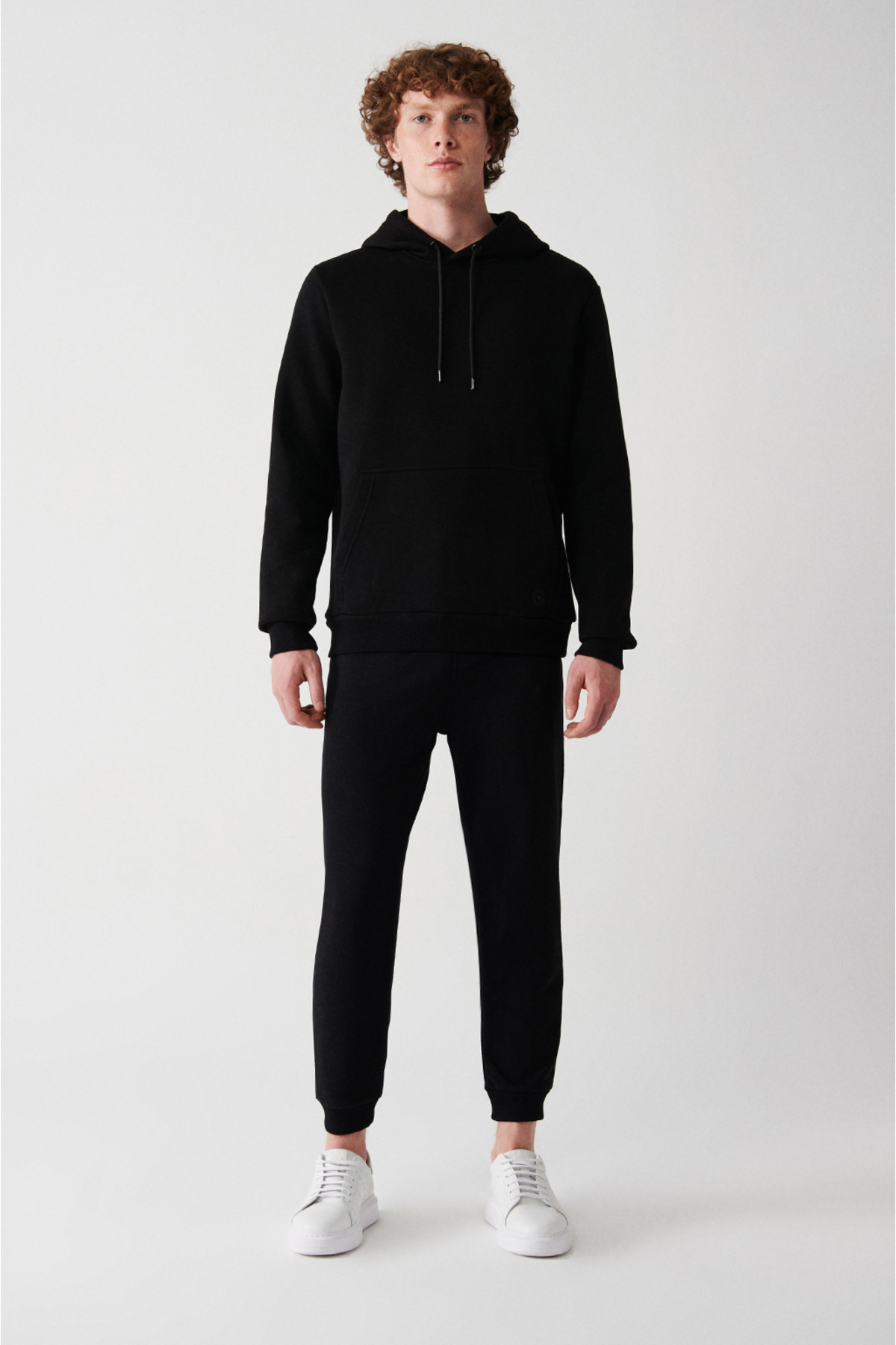Avva Erkek Siyah Kapüşonlu 3 İplik Şardonlu Pamuklu Sweatshirt E001018 görsel 6