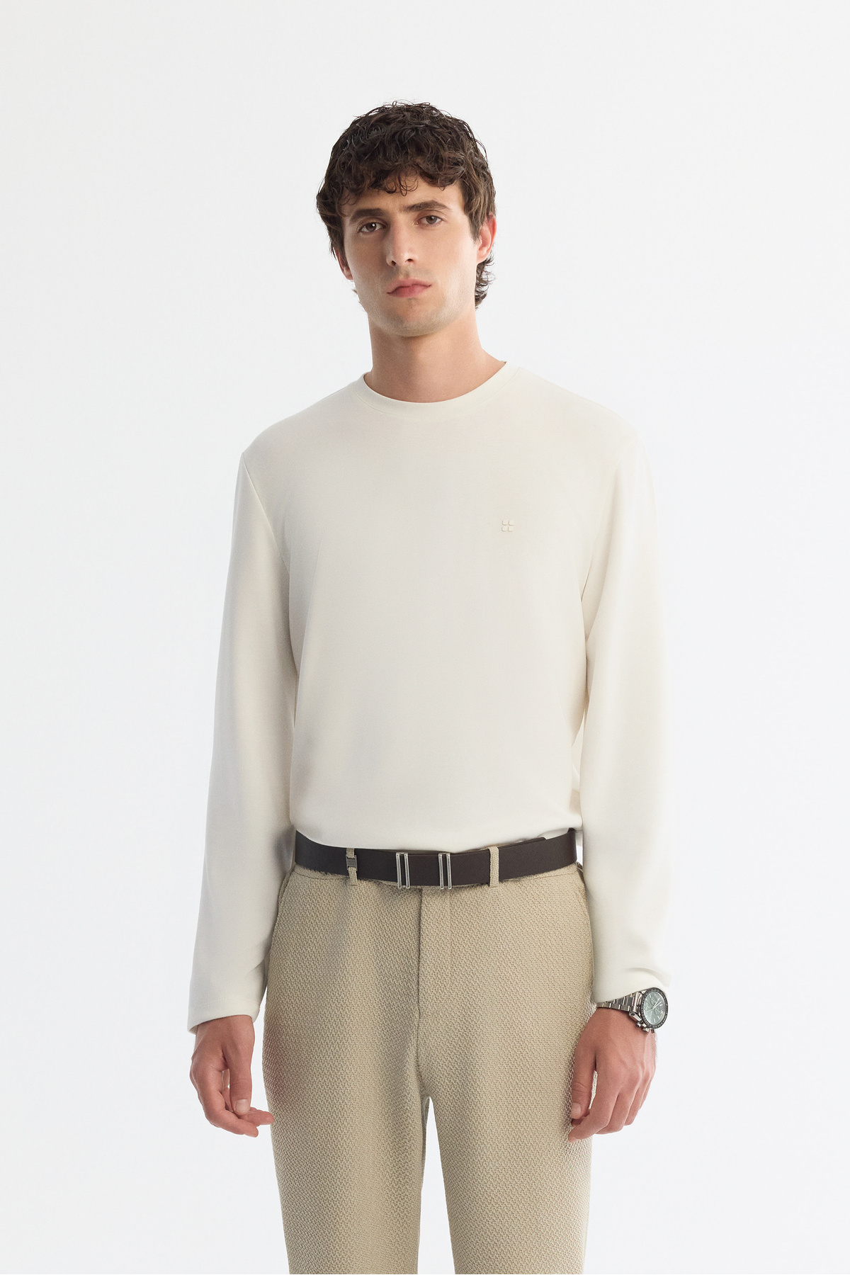 Avva Erkek Ekru Bisiklet Yaka Viskon Karışımlı Basic Regular Fit Sweatshirt A42Y1350