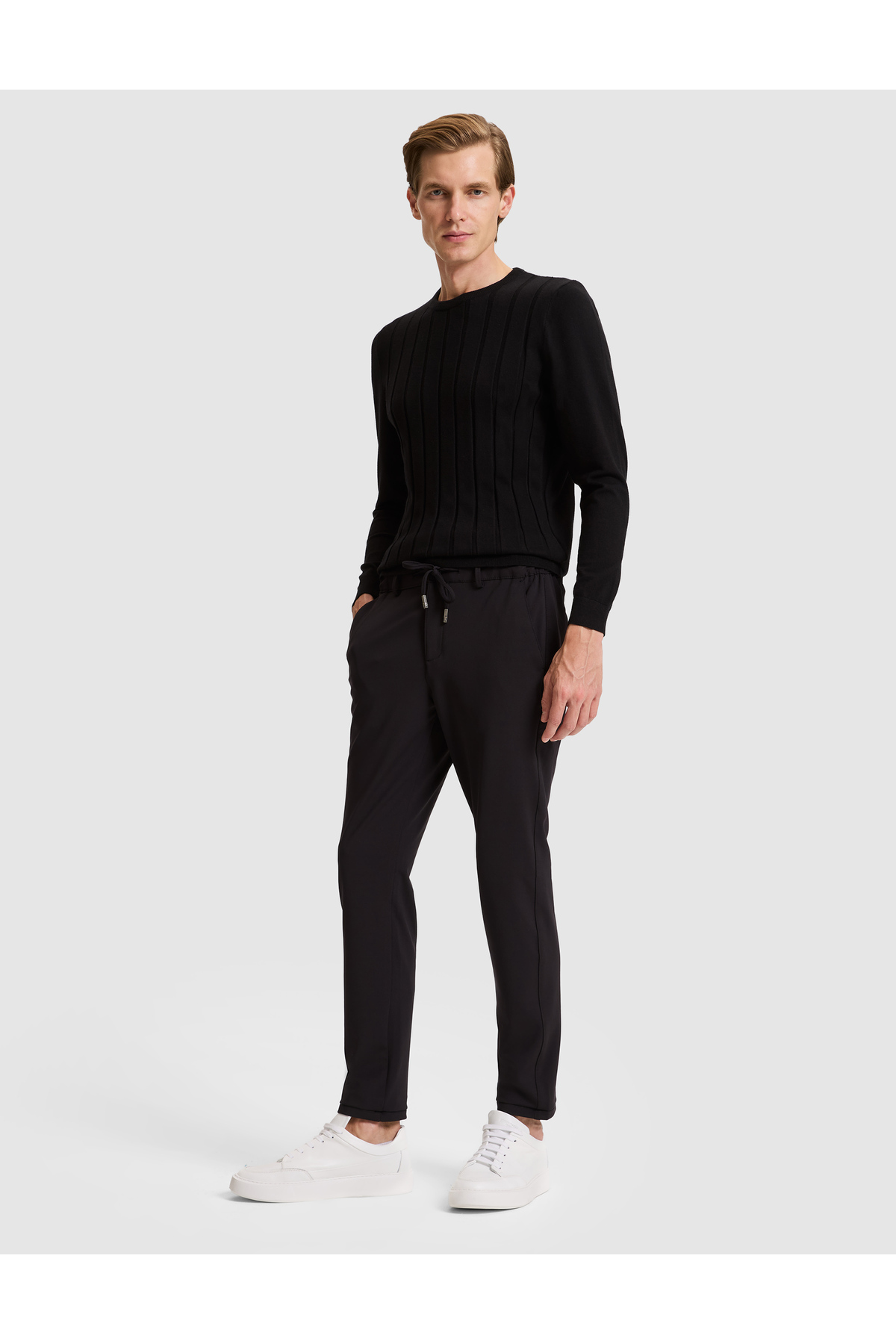 Pierre Cardin Siyah Slim Fit Beli Lastikli Kordonlu Jogger Kanvas Pantolon 50317281-VR046 görsel 3