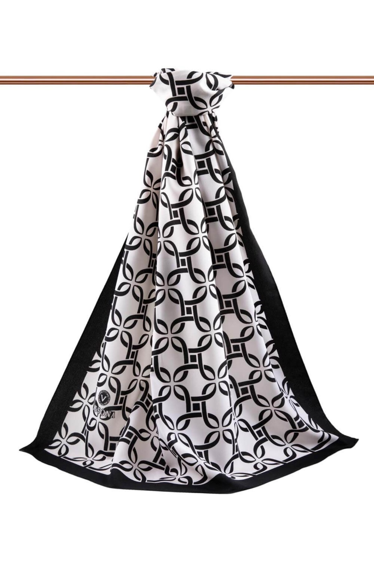 Vissona KREP GEOMETRİK DESENLİ SİYAH - BEYAZ RENKLİ 75X195 KIRIŞMAZ ŞAL görsel 8