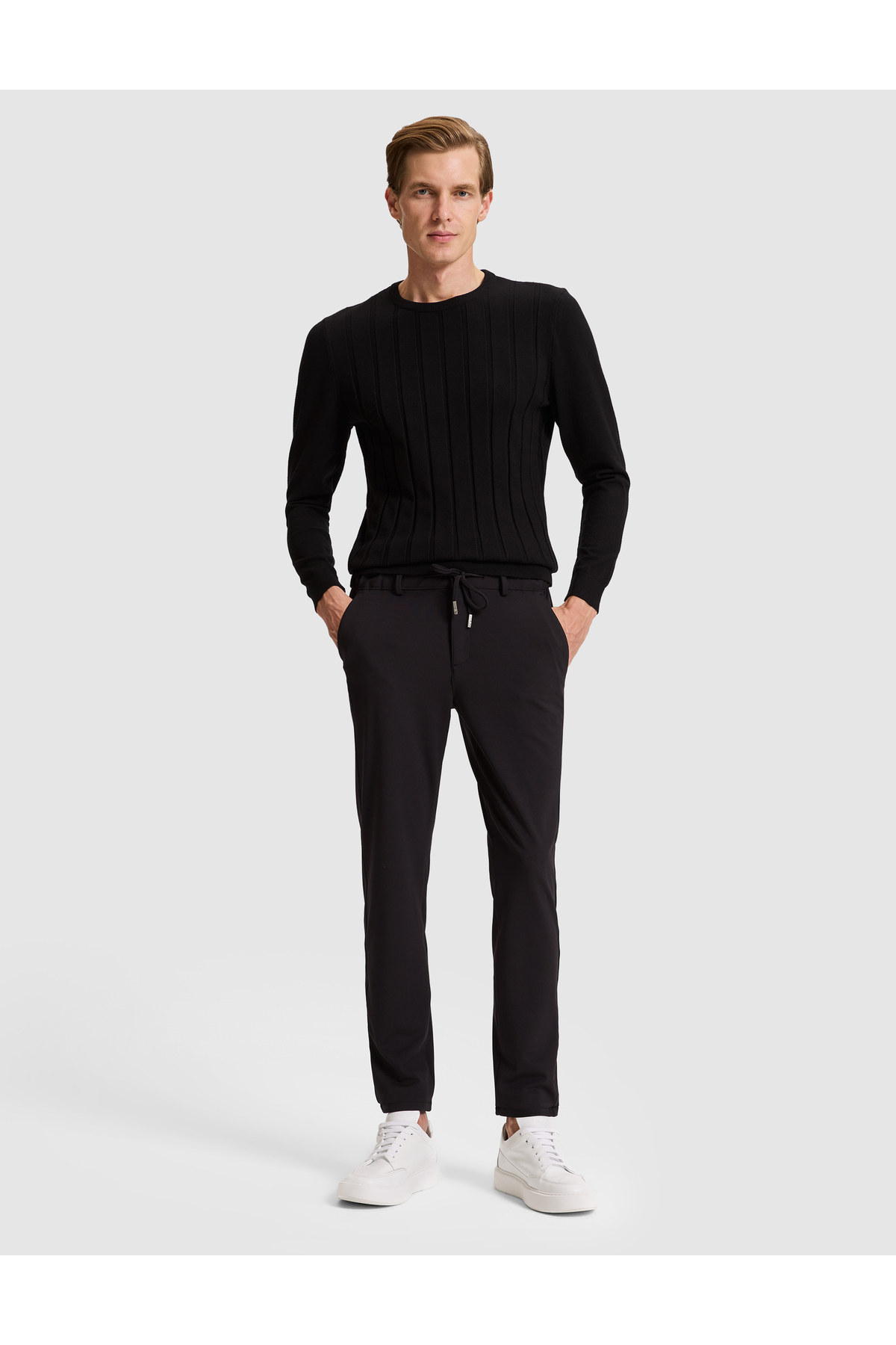Pierre Cardin Siyah Slim Fit Beli Lastikli Kordonlu Jogger Kanvas Pantolon 50317281-VR046