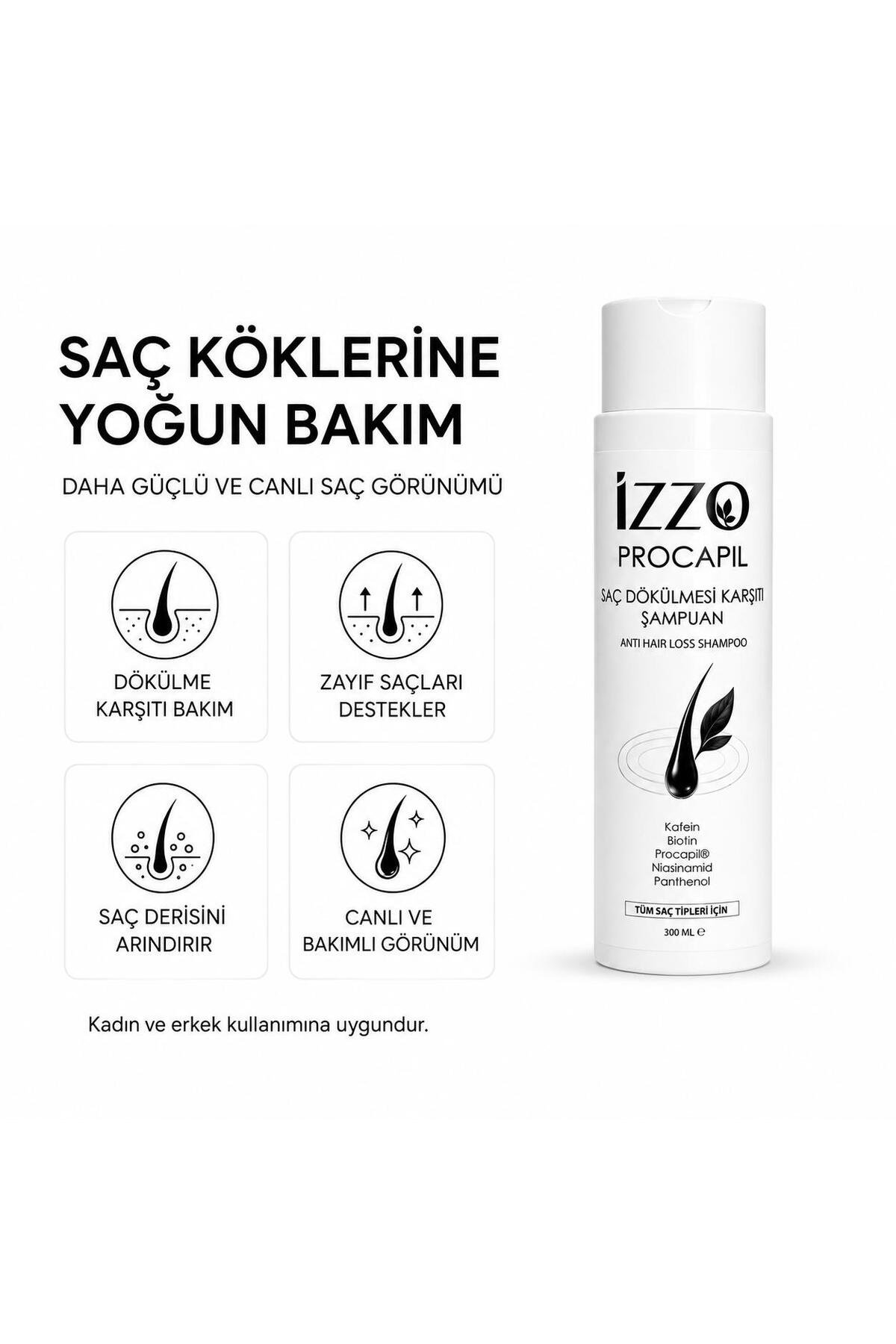 Procapil Saç Dökülmesi Karşıtı Şampuan 300 ml | Kafein, Biotin, Procapil®, Niasinamid ve Panthenol | Tüm Saç Tipleri İçin — IZZO-PRC-300 — تصویر 2 از 5