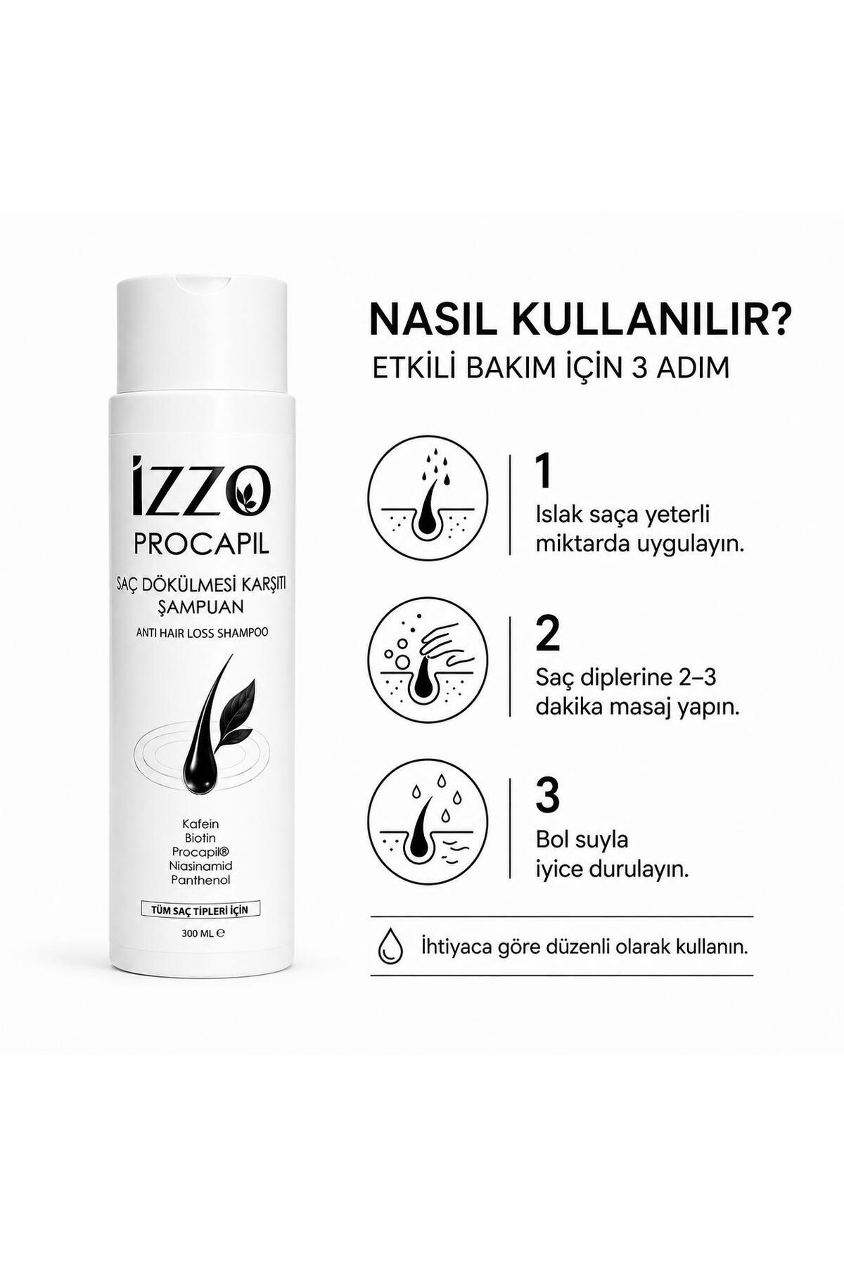 Procapil Saç Dökülmesi Karşıtı Şampuan 300 ml | Kafein, Biotin, Procapil®, Niasinamid ve Panthenol | Tüm Saç Tipleri İçin — IZZO-PRC-300 — تصویر 3 از 5