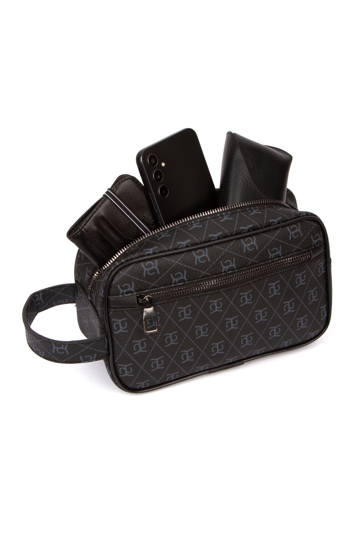 Adelina Bags Siyah Desenli Portföy Seyahat El Çantası Hangbag görsel 2