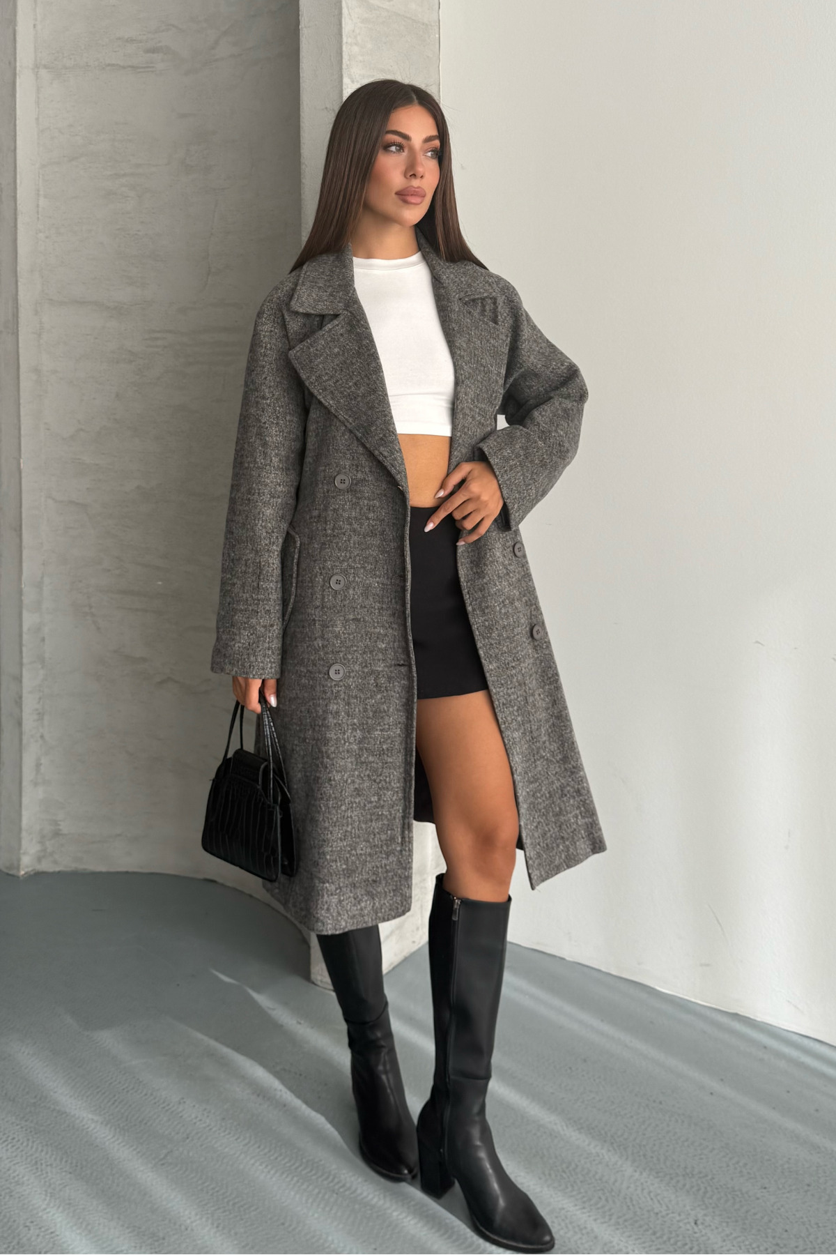 macharel jeans Kadın Yeni Sezon Astarlı Kaşe Kaban görsel 3