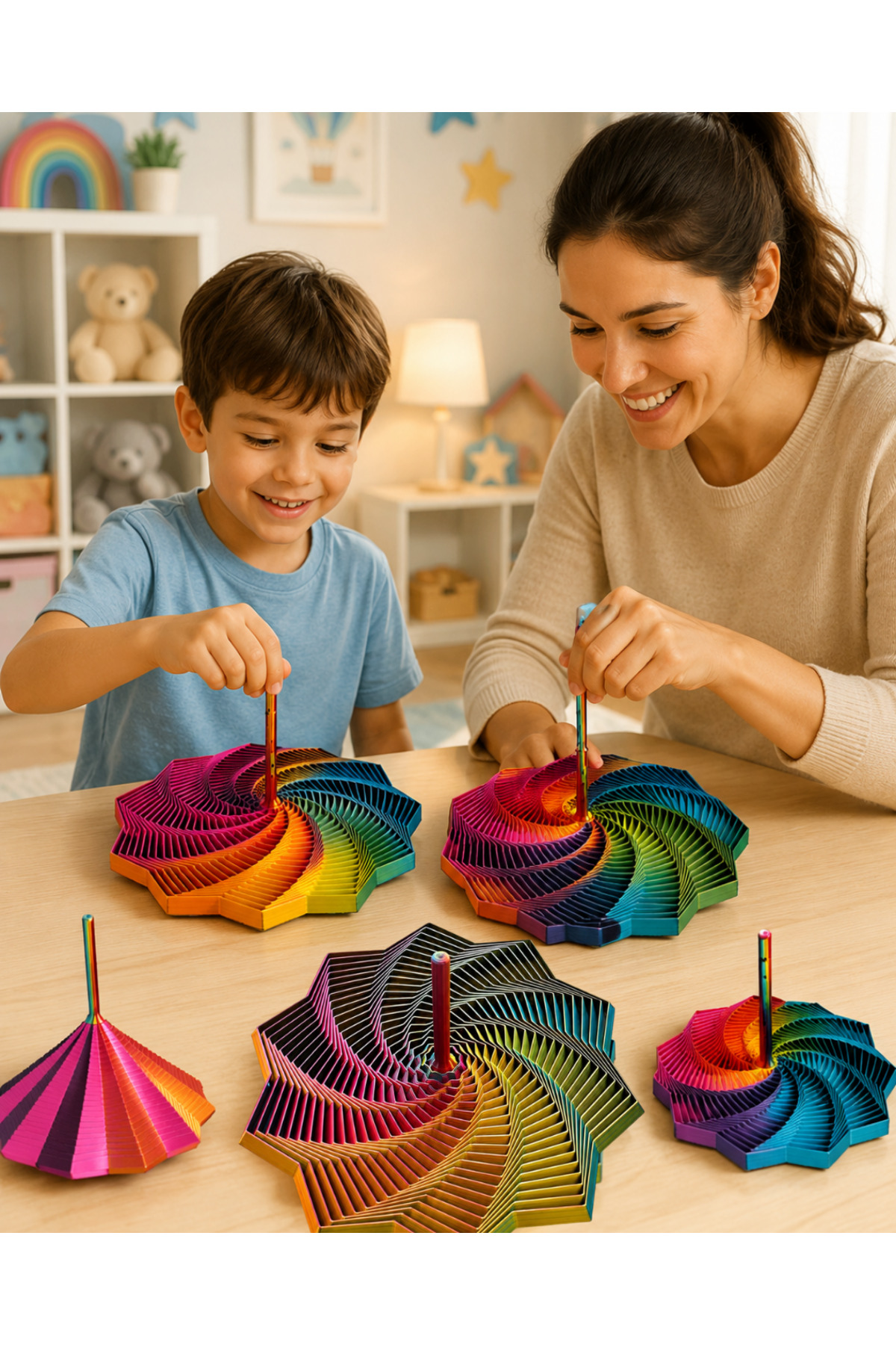 MİNGODAN Büyük Boy Stres Yıldızı 17x17 cm Rainbow Spiral Jap Jup Fidget Duyusal Oyuncak