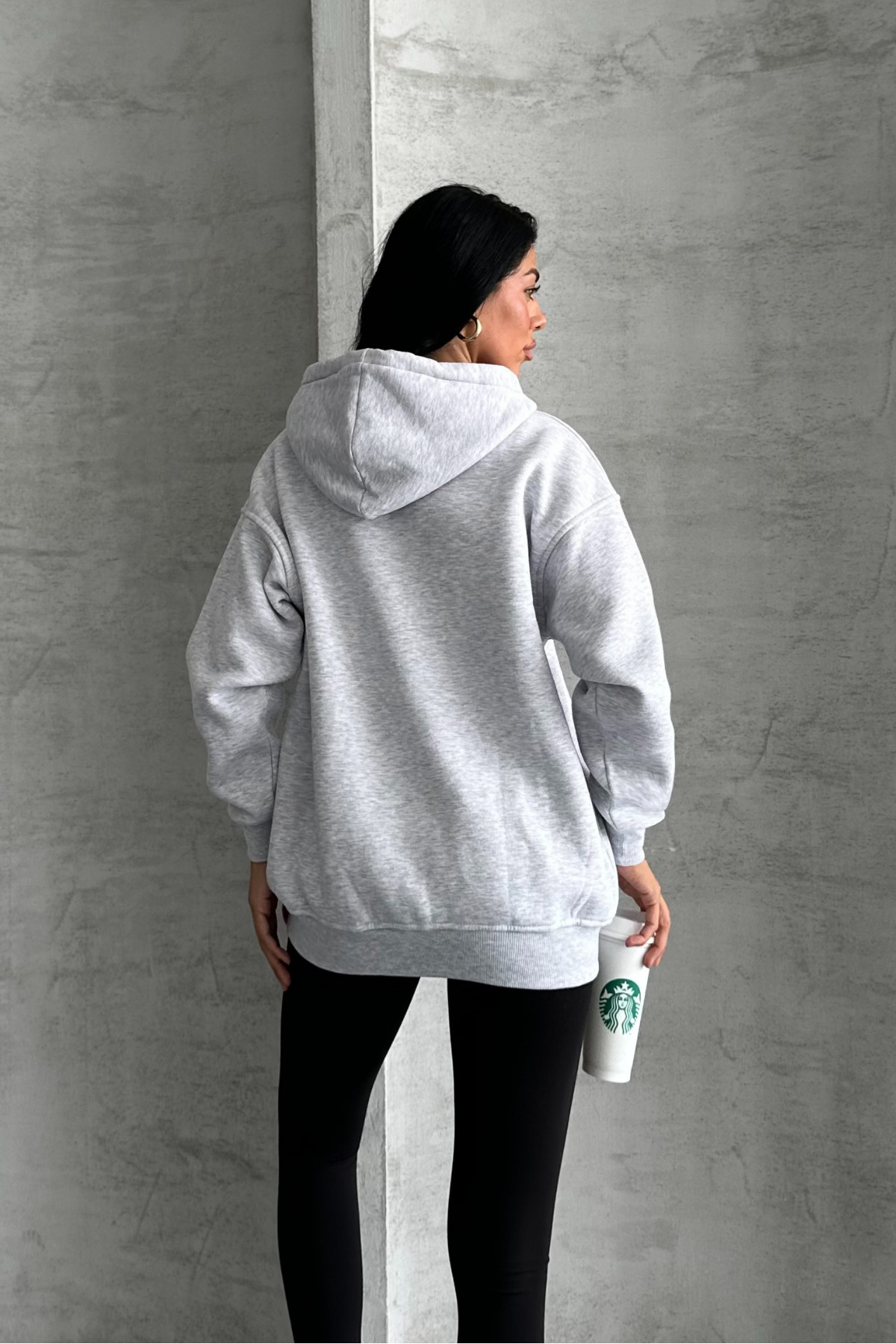 macharel jeans oversize kalıp 3 iplik şardonlu fermuarlı kapşonlu sweatshirt gri görsel 7