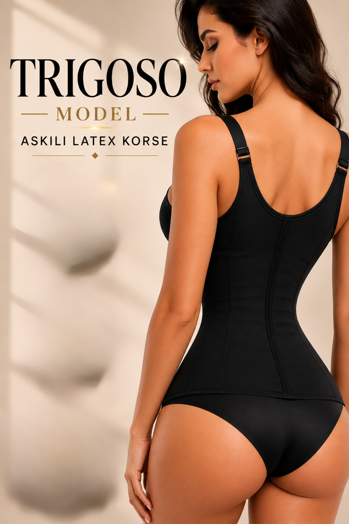MİSTİRİK Trigoso Model 4 Aşamalı Sıkılaştırıcı Kum Saati Görünümü Veren Askılı Latex Korse Siyah Renk görsel 2