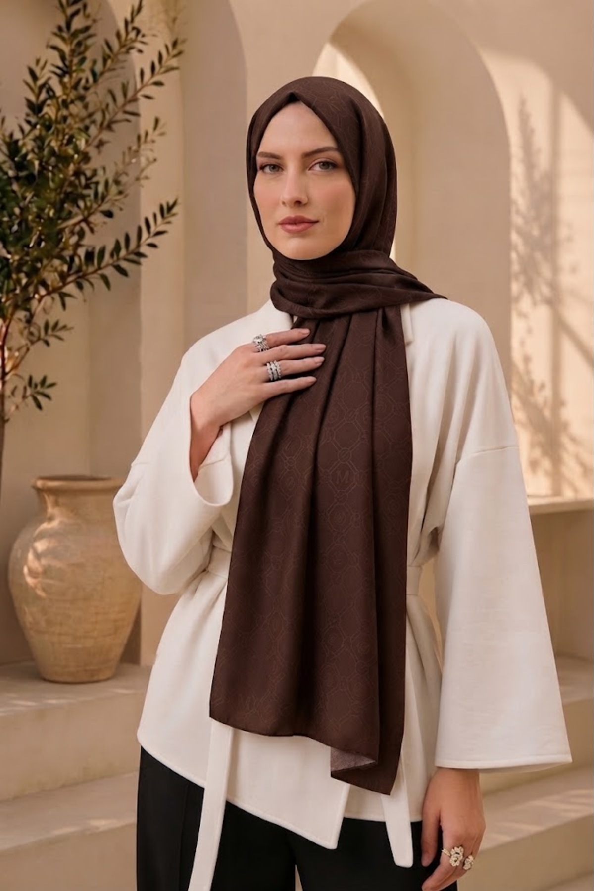 MİRSOY SCARF Mir Desen Kaymaz jakarlı Şal