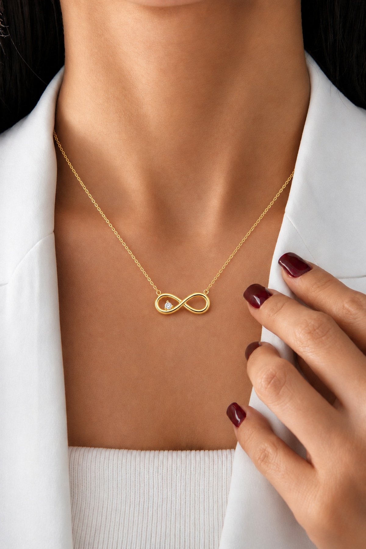 eva'sjewellery diamond Sonsuzluk Kolye Gerçek Pırlantalı, 925 Ayar Gümüş 18 Ayar Altın Kaplama, Sertifikalı ve Işıklı Hediye Kutulu görsel 3