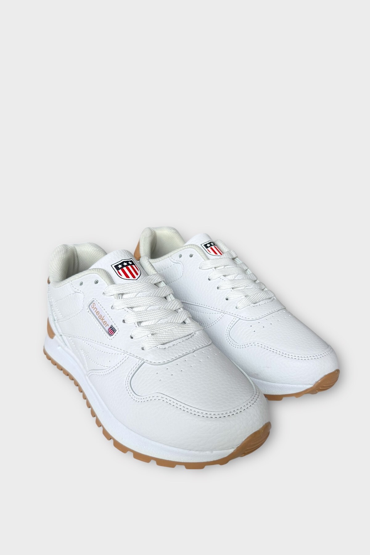 Ortopedik Cilt Sneaker Unisex Spor Ayakkabı BEYAZ - TABA — سفید 10031 — تصویر 5 از 6