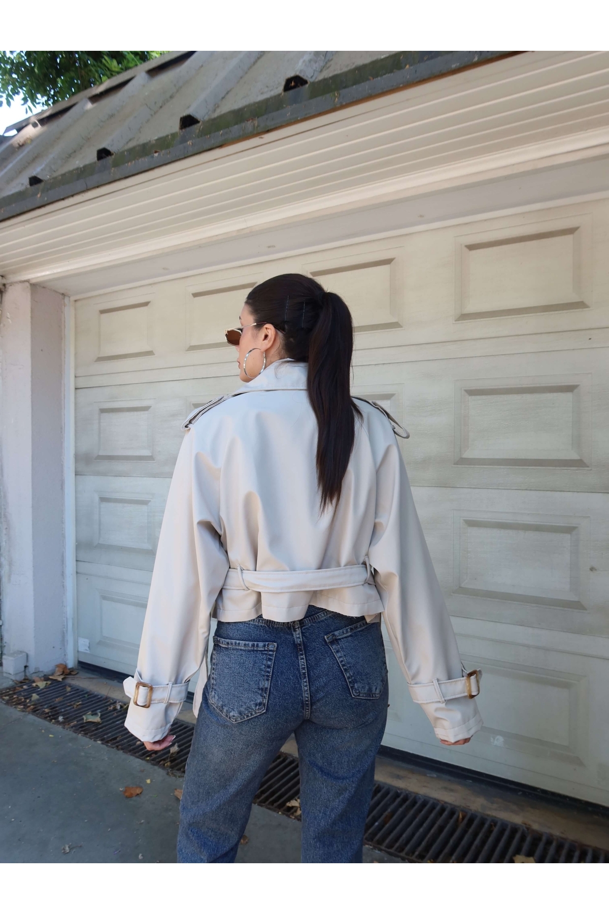 ESRAHELVACI Kruvaze Yaka Crop Trench görsel 5
