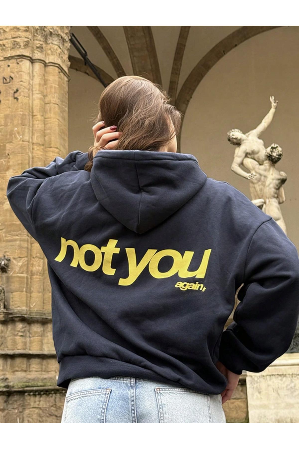 COHERENT Unisex Erkek/Kadın NOTYOU Renkli Özel Baskılı Pamuklu Oversize Kapüşonlu Sweatshirt