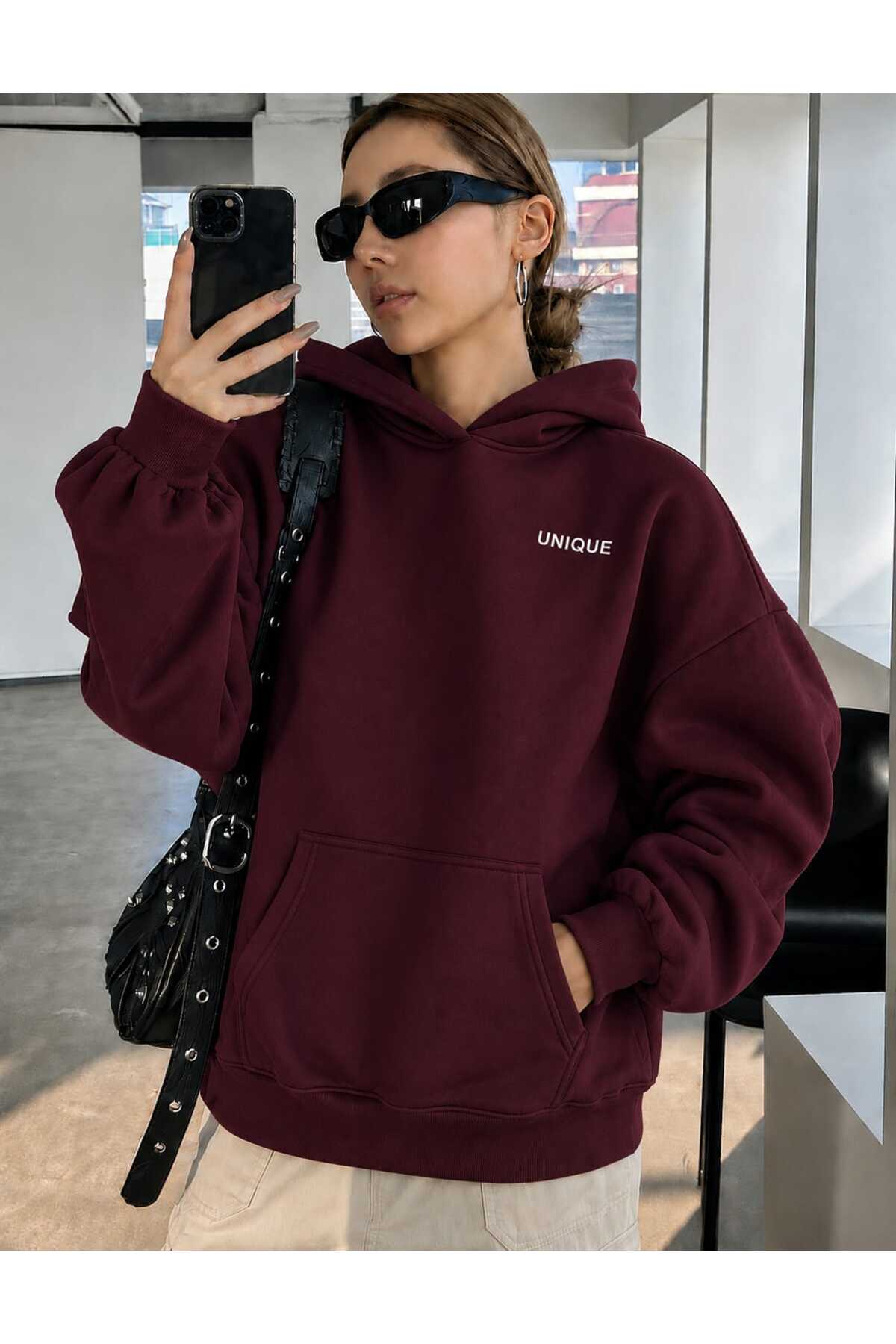 COHERENT “Yeni Sezon - Unisex Erkek/Kadın Renkli 80 Özel Baskılı Pamuklu Oversize Kapüşonlu Sweatshirt görsel 2