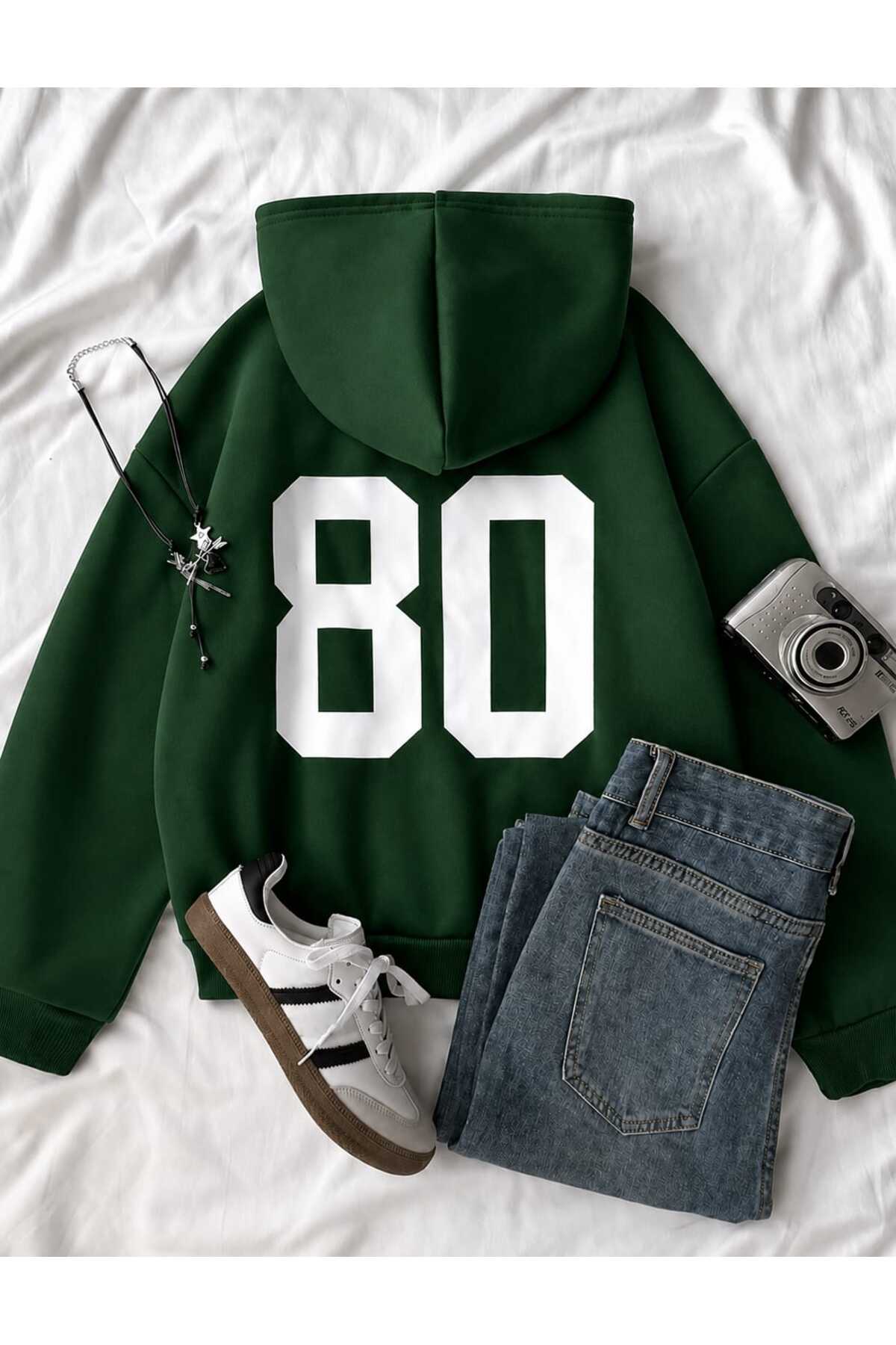 COHERENT “Yeni Sezon - Unisex Erkek/Kadın Renkli 80 Özel Baskılı Pamuklu Oversize Kapüşonlu Sweatshirt