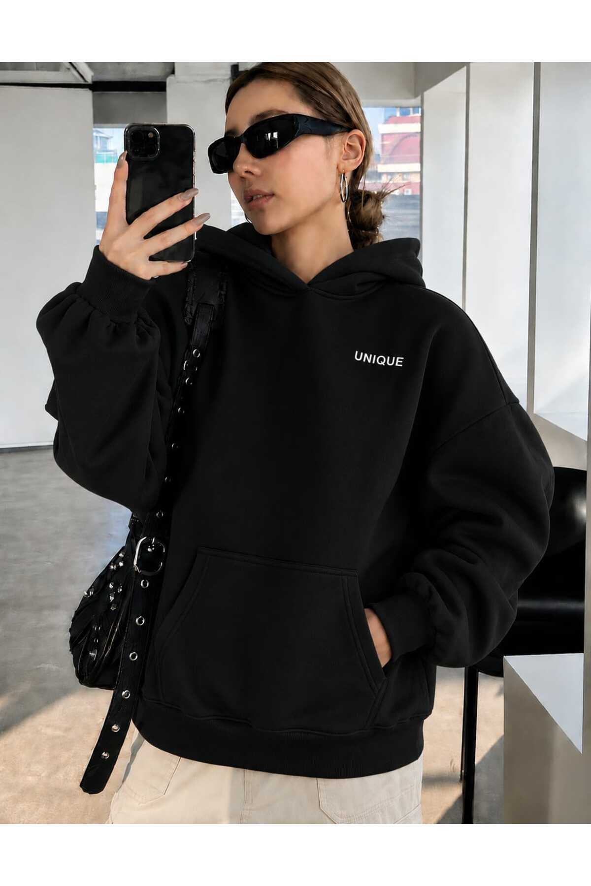 COHERENT “Yeni Sezon - Unisex Erkek/Kadın Renkli 80 Özel Baskılı Pamuklu Oversize Kapüşonlu Sweatshirt görsel 2