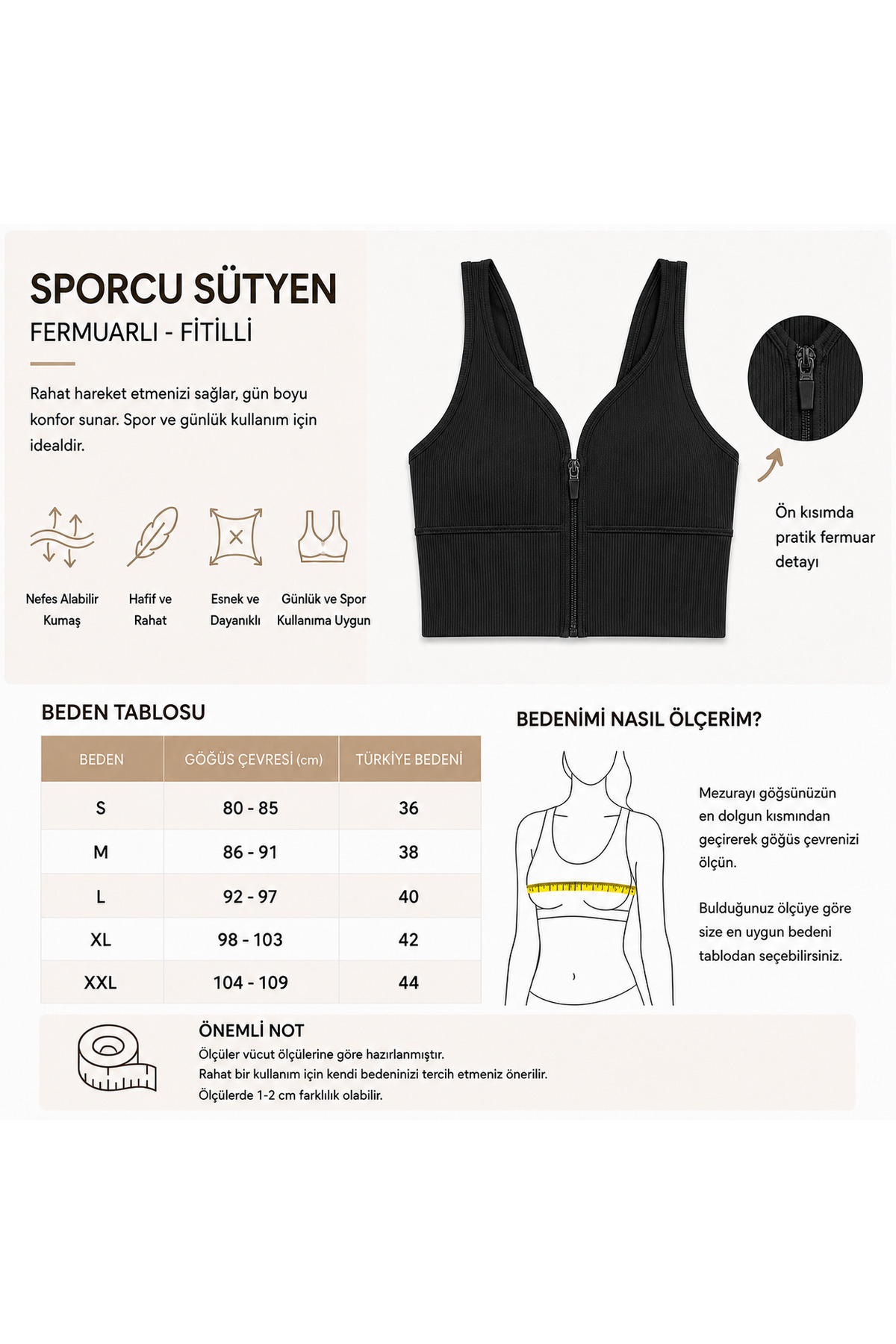 SAVO GİYİM Toparlayıcı İnce Askılı Pedli Fermuarlı Sporcu Sütyen görsel 5