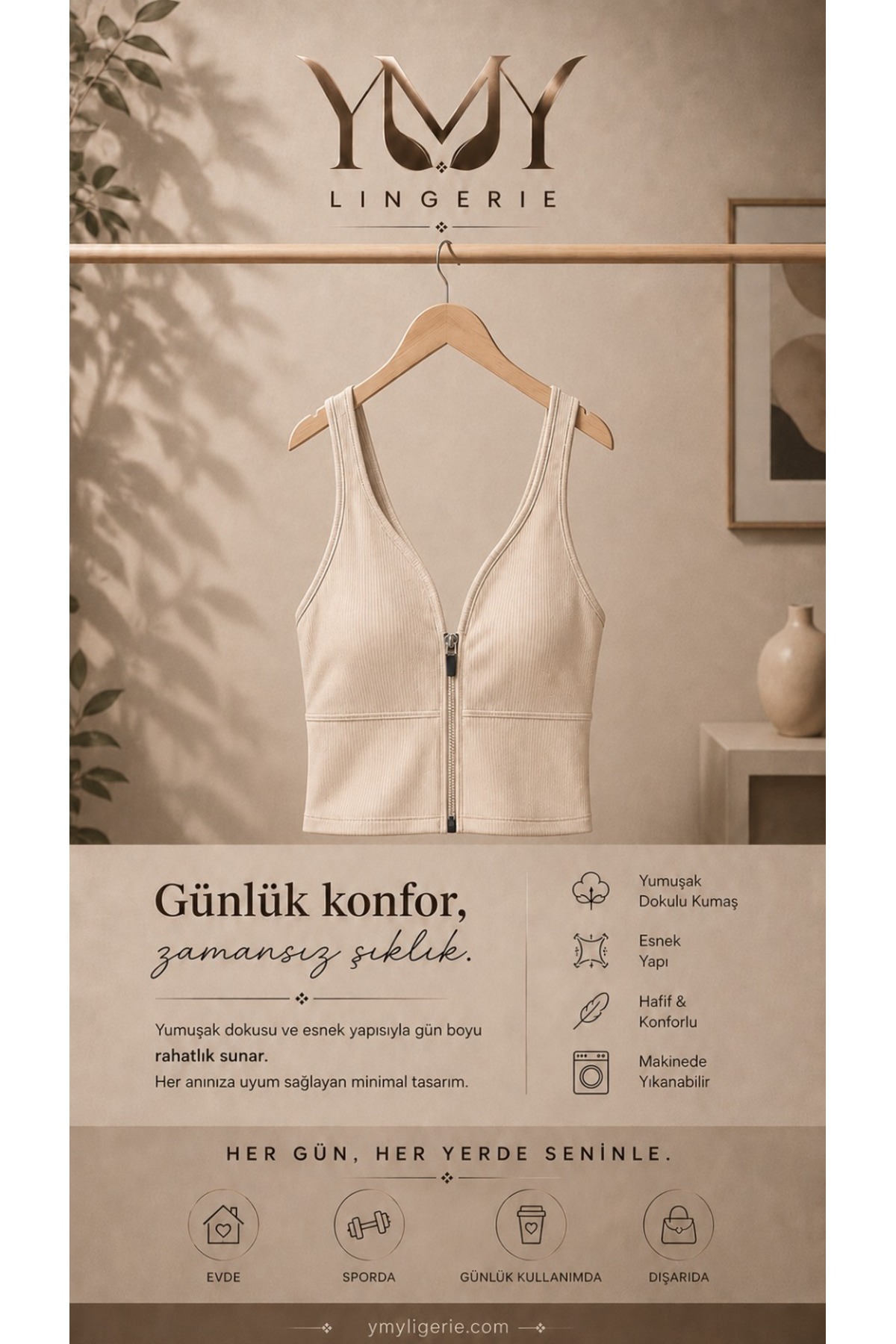 SAVO GİYİM Toparlayıcı İnce Askılı Pedli Fermuarlı Sporcu Sütyen