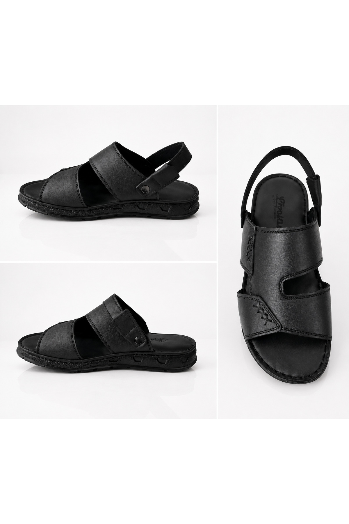 CookaHome Erkek %100 Hakiki Deri Sandalet Siyah Yumuşak Taban Günlük Comfort Sandalet görsel 5
