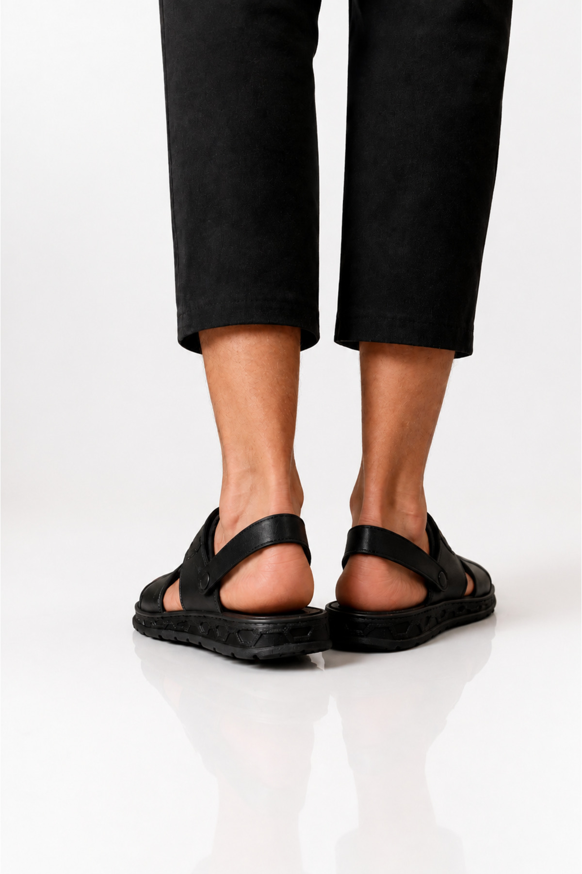 CookaHome Erkek %100 Hakiki Deri Sandalet Siyah Yumuşak Taban Günlük Comfort Sandalet görsel 3