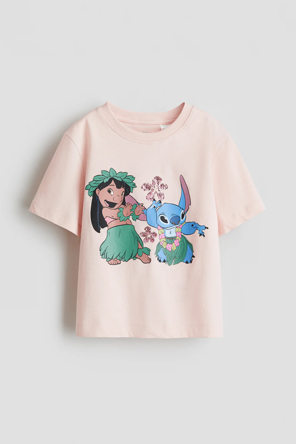 kız çocuk baskılı pullu t-shirt pembe lilo stitch ZEYDER2226