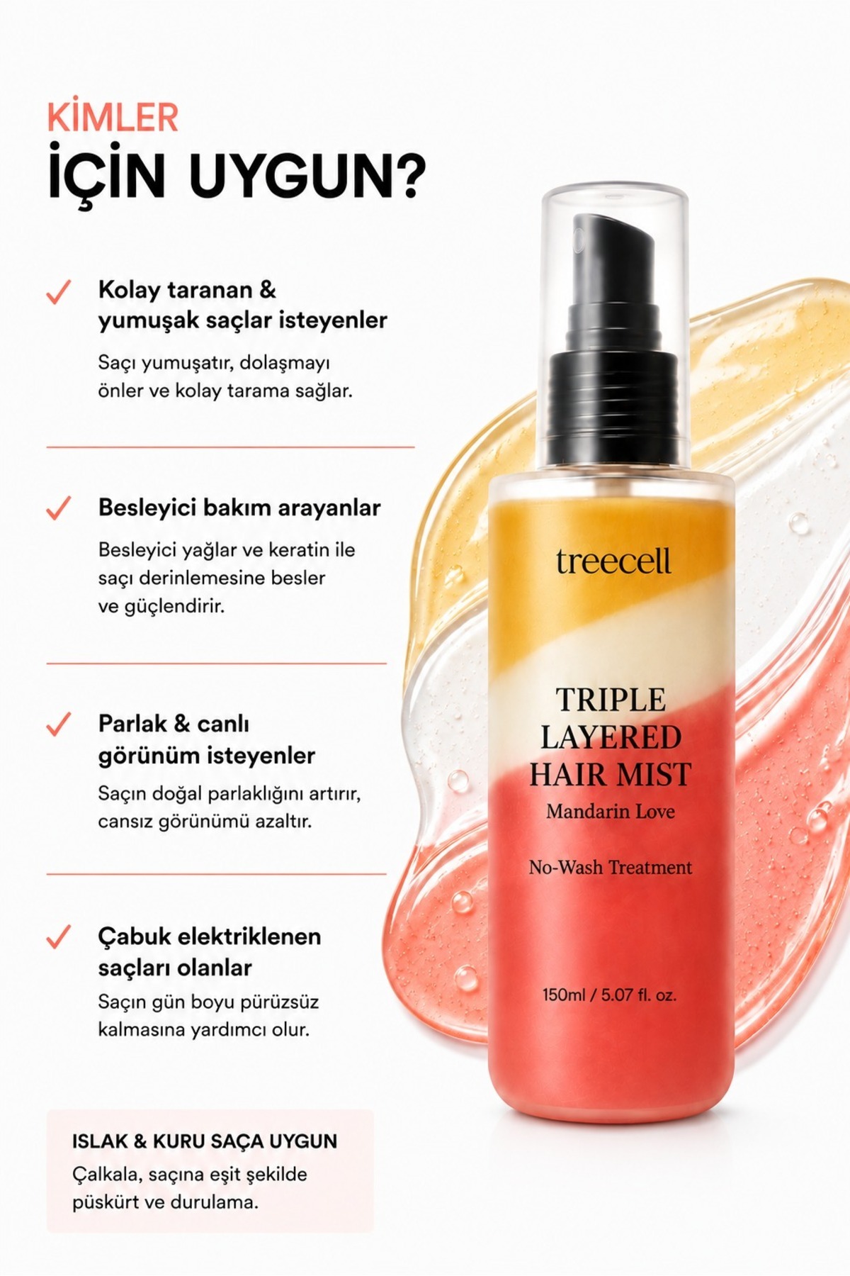 Triple Layered Hair Mist – Durulanmayan Saç Bakım Spreyi (Mandalina Aşkı) 150 ml / 5.07 fl. oz. — Mist150 — تصویر 4 از 6