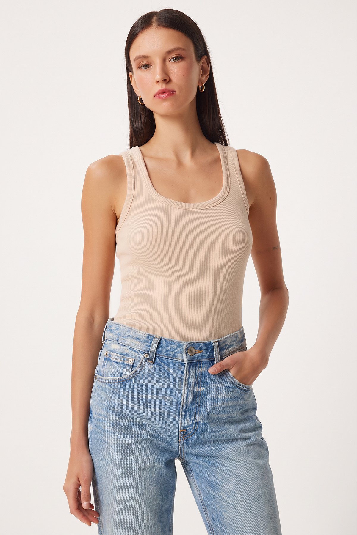 Lovelyİstanbul 3'lü Fitilli Kalın Askılı Örme Atlet LRN0060 KAHVERENGİ KİREMİT KREM görsel 6