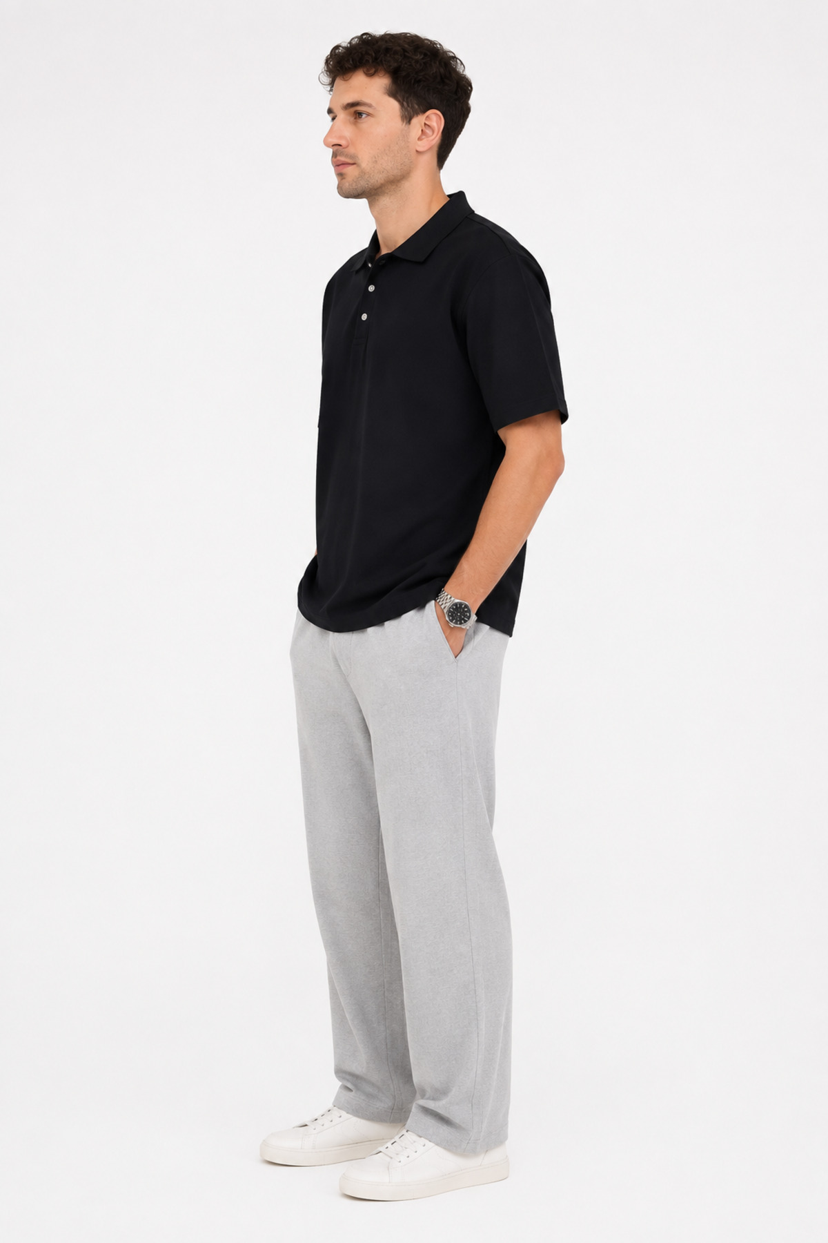 Erkek Polo Yaka Kısa Kollu Tişört – Çok Renk Seçenekli Siyah · Fotoğraf 3