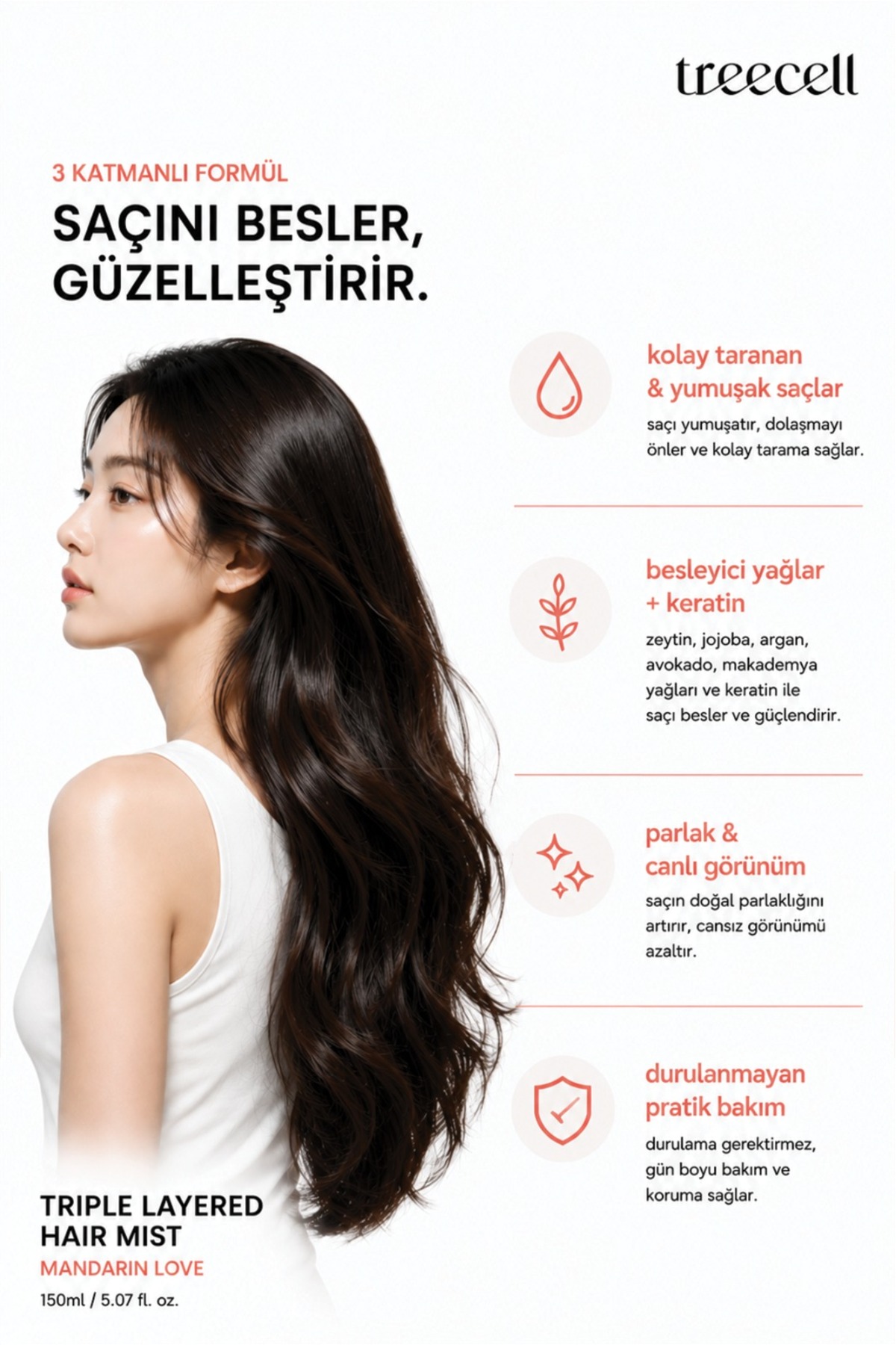 Triple Layered Hair Mist – Durulanmayan Saç Bakım Spreyi (Mandalina Aşkı) 150 ml / 5.07 fl. oz. — Mist150 — تصویر 3 از 6
