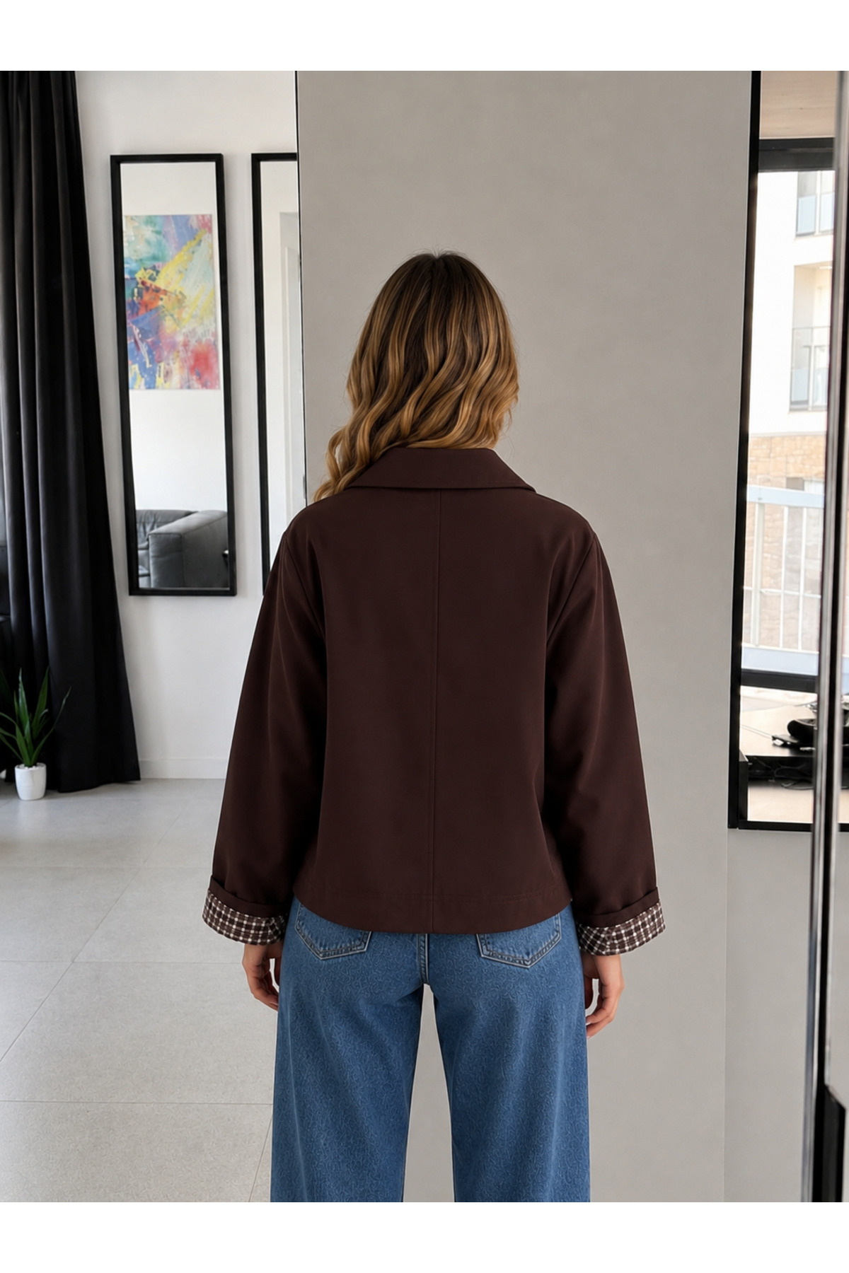 Ekim Store Astar Ekoseli Düğmeli Trenç Ceket görsel 2