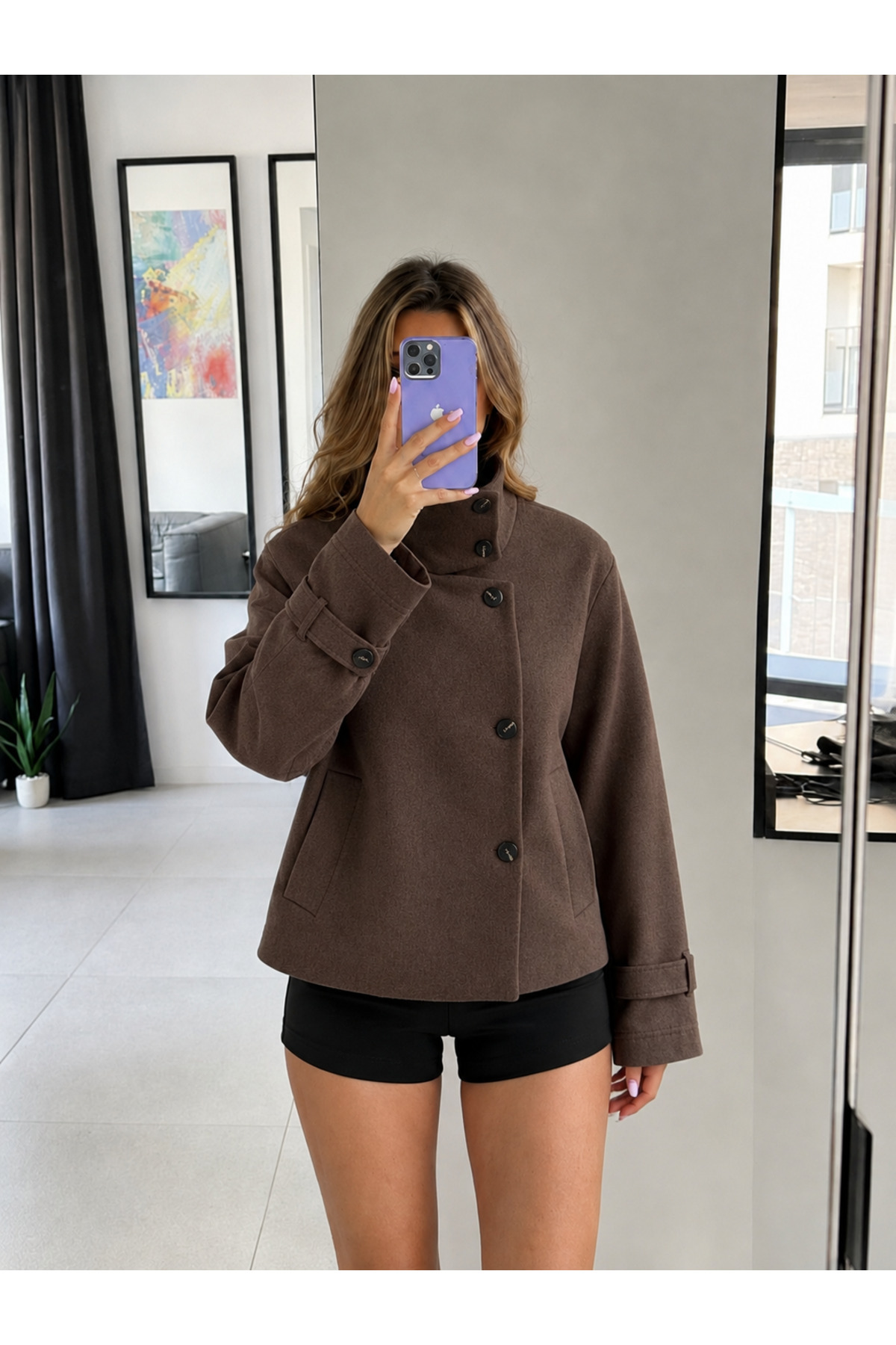 Ekim Store Dik Yaka Düğmeli Kaşe Ceket görsel 4