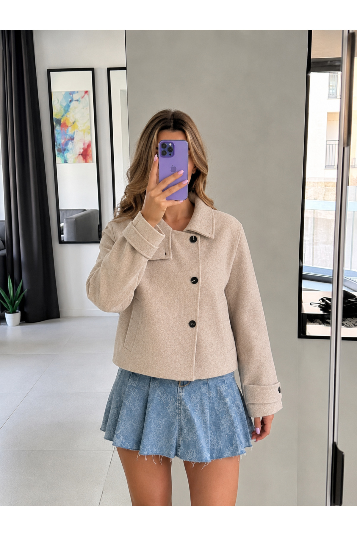Ekim Store Dik Yaka Düğmeli Kaşe Ceket görsel 5