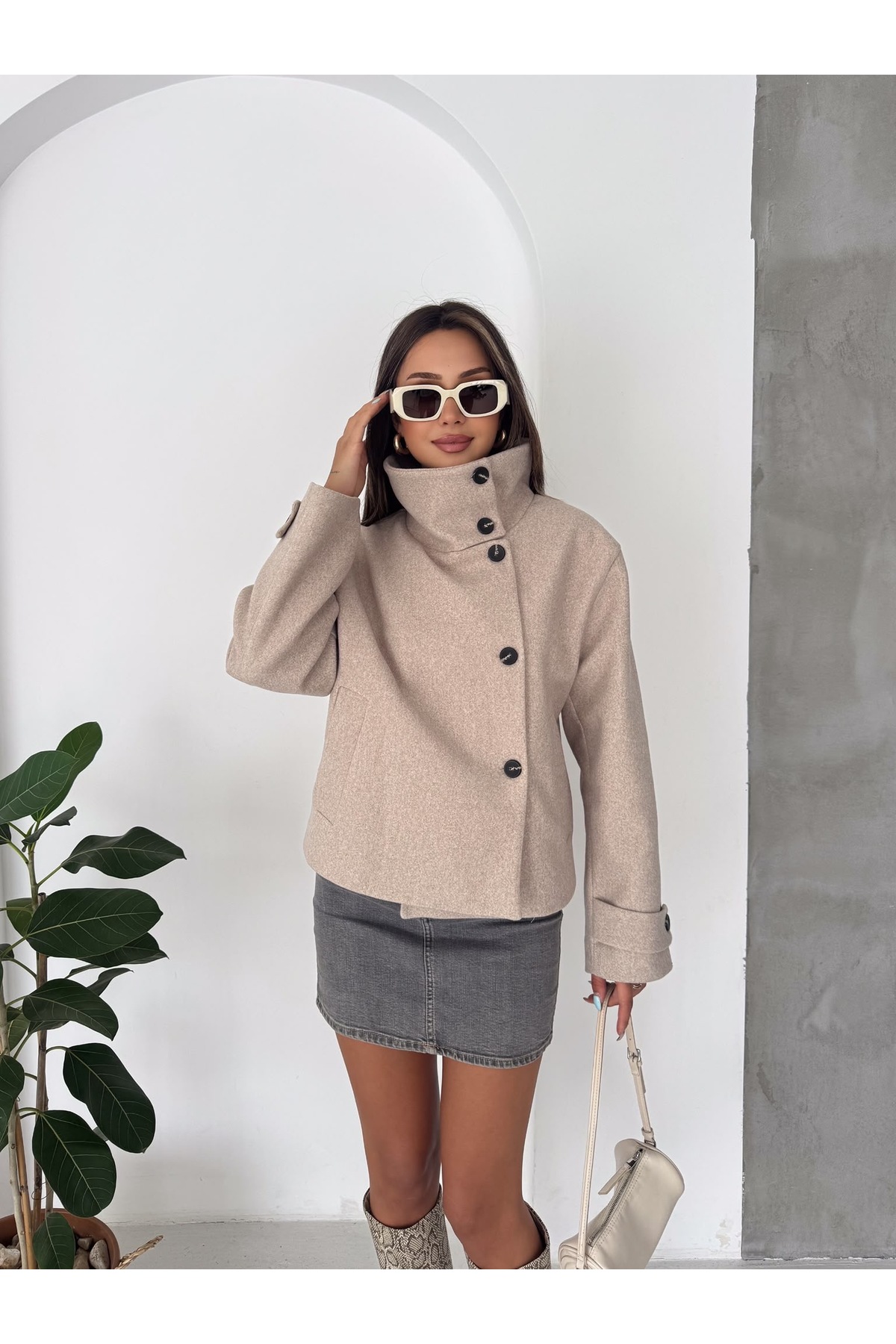 Ekim Store Dik Yakalı Düğmeli Kaşe Ceket görsel 2