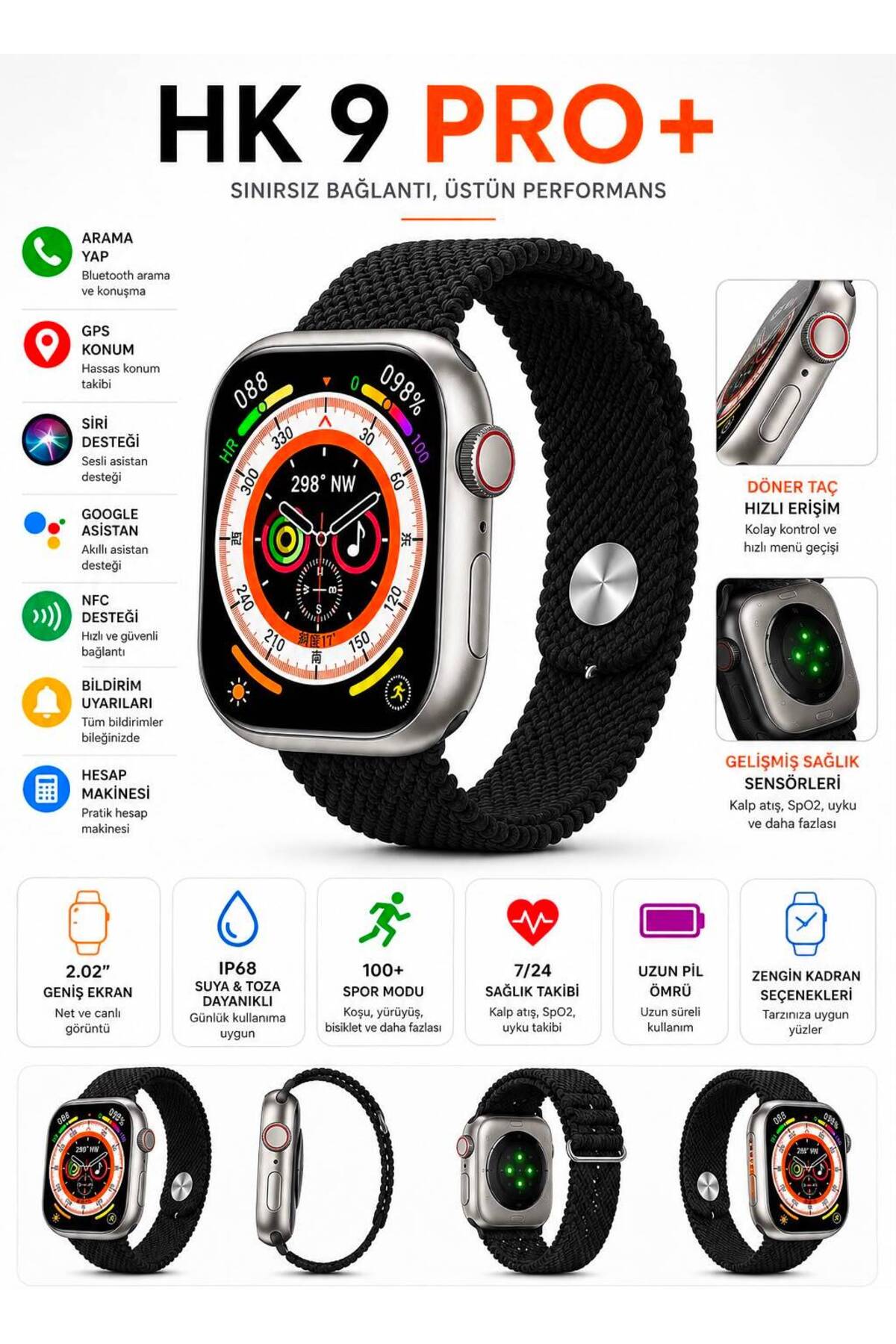 Wearfit Pro HK9 Pro+ Akıllı Saat 2.02 İnç Ekran GPS Bluetooth Arama NFC Sağlık Takibi IP68 Spor Modu Uzun Pil Ömrü
