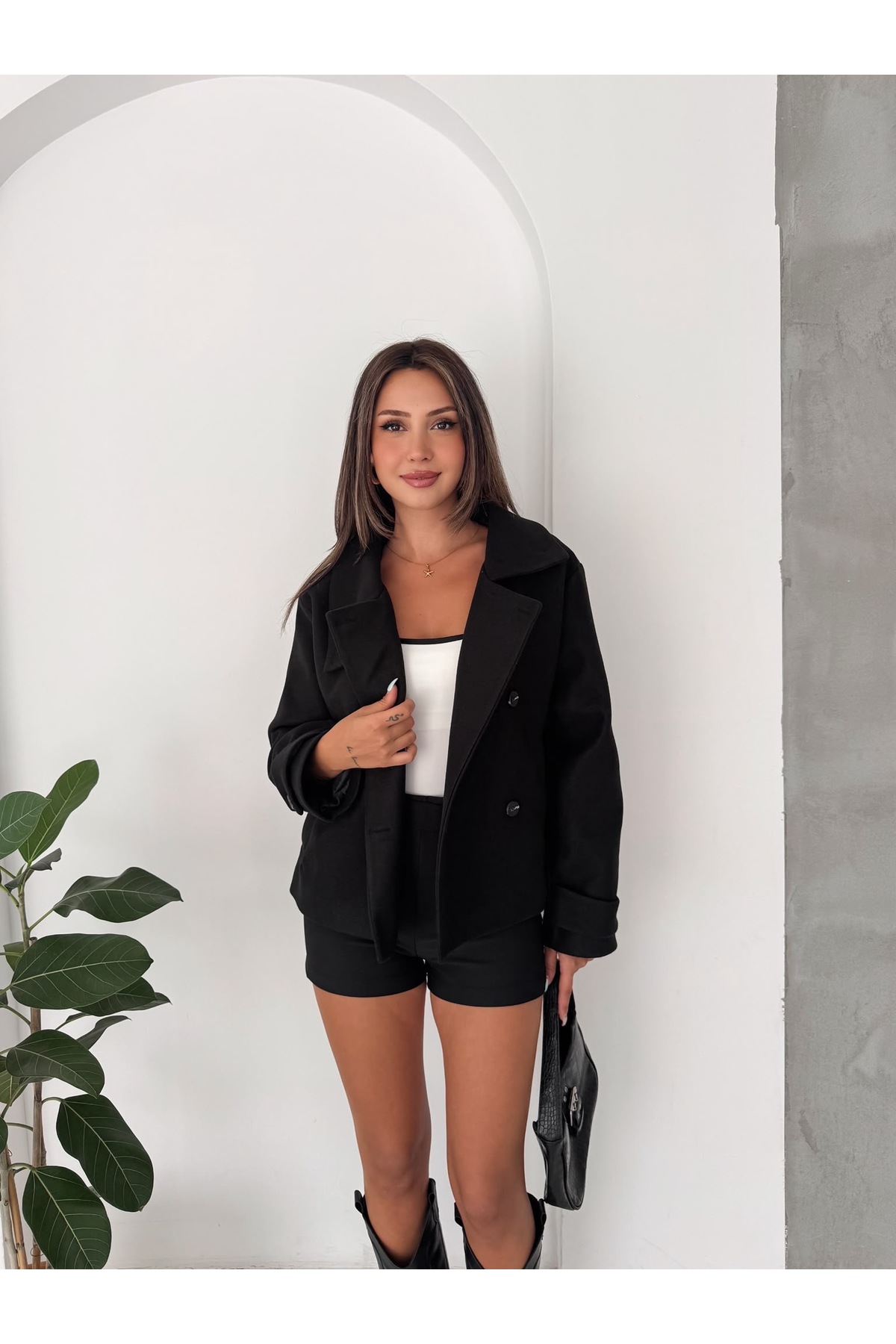 Ekim Store Dik Yakalı Düğmeli Kaşe Ceket görsel 4