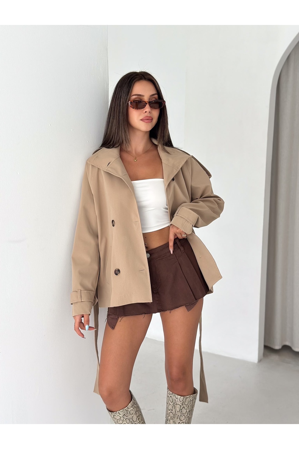Ekim Store Brshk Dik Yaka Kuşaklı Trenç görsel 4