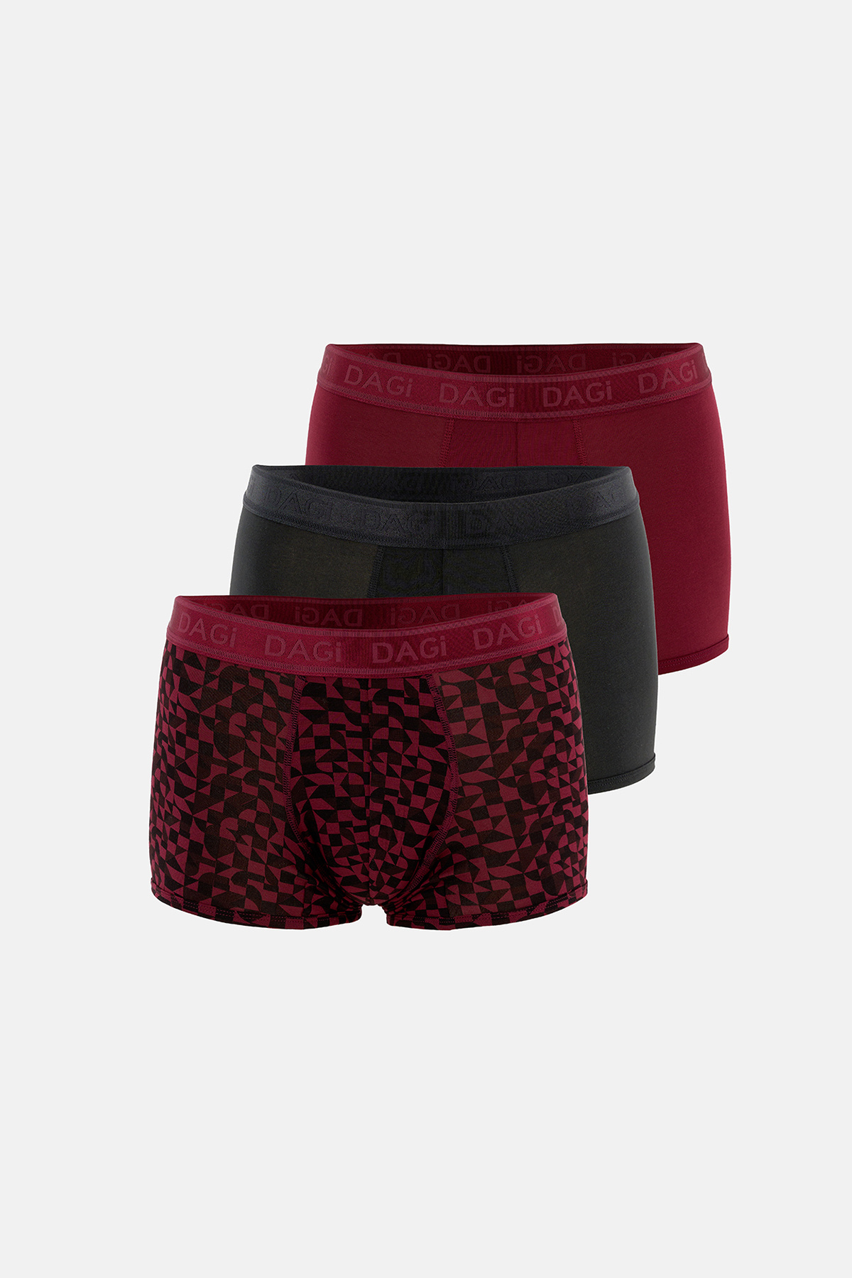 Dagi Bordo-Siyah 3'lü Desenli Micro Modal Boxer